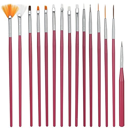 15Pcs Nail Art Brushes Set - Professional Detailing Liner Brush for Nail Painting, Craft Coloring & Manicure | Perfect for DIY Nail Art, Gel Polish Application & Fine Detailing