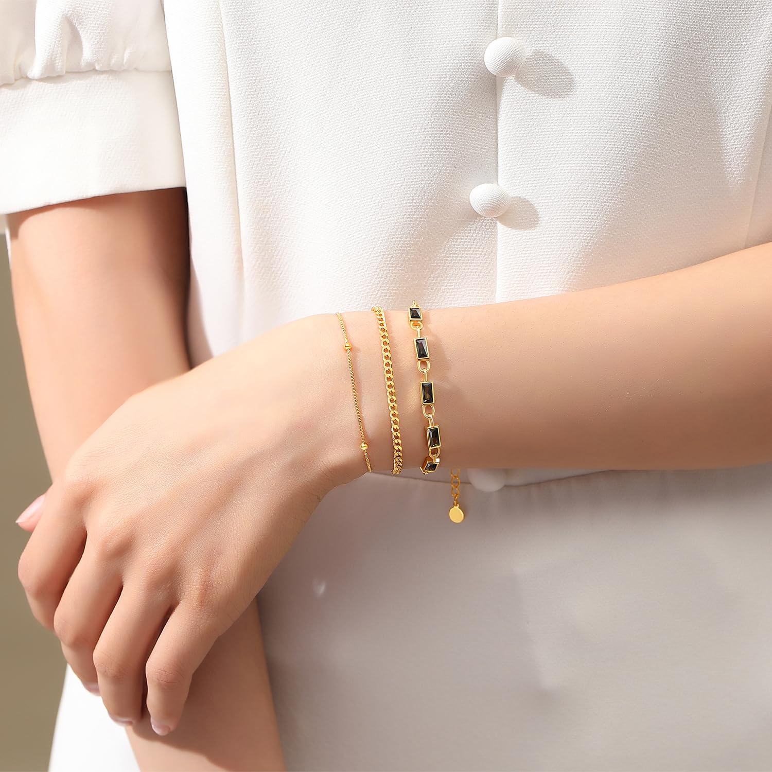 18K Gold Plated Birthstone Bracelet for Women - Dainty Stackable Paperclip Chain Jewelry Set, Valentine's Day Gift for Her | Perfect for Everyday Wear, Layering & Special Occasions