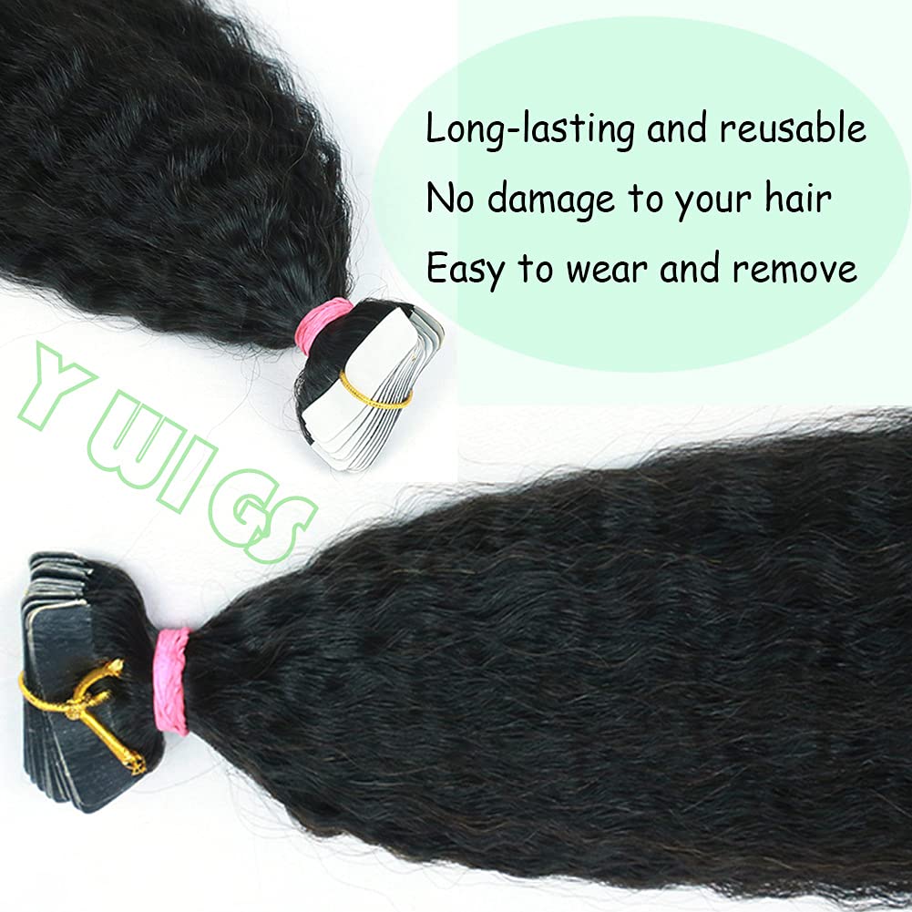Tape In Hair Extensions 20inch - 100% Human Remy Hair Kinky Straight 40pcs 100g Natural Color for Women | Perfect for Daily Wear, Weddings & Special Occasions