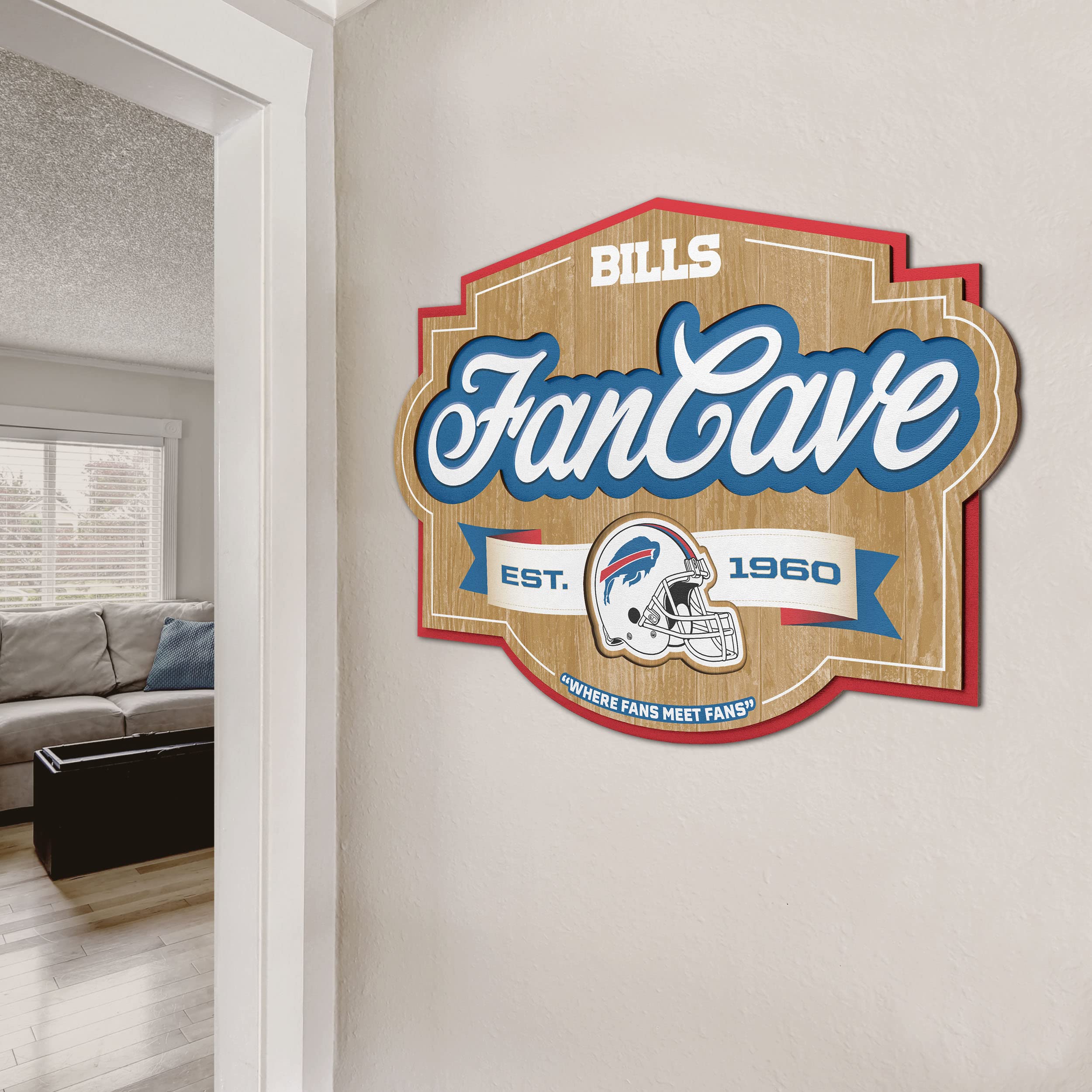 YouTheFan NFL Buffalo Bills Fan Cave Sign - Officially Licensed Team Logo Wall Decor for Game Room, Man Cave, Sports Bar & Home Decor