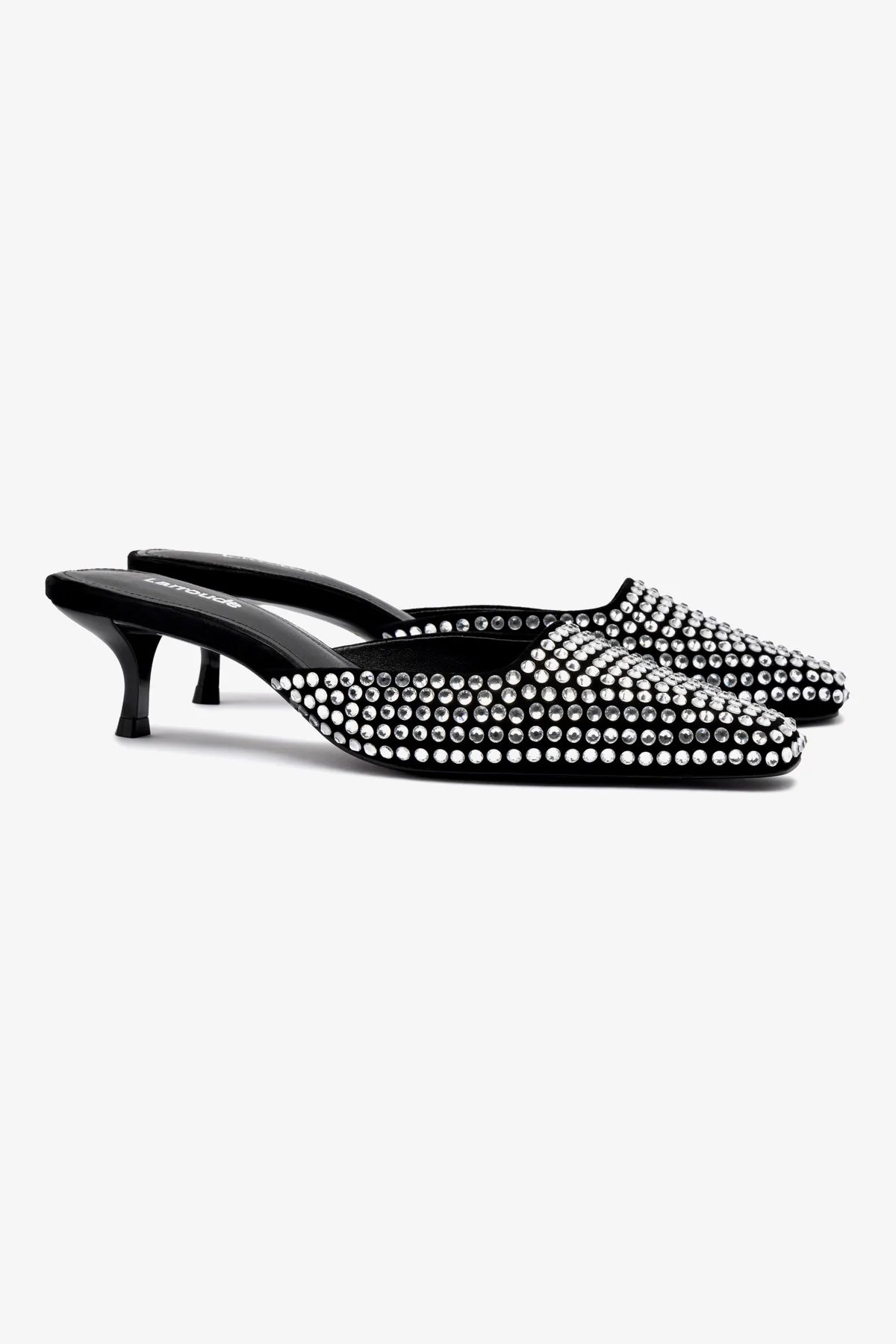 Amal Crystal Mule Shoes for Women - Black Suede Slip-On Loafers with Rhinestone Decor | Perfect for Casual Outings, Office Wear & Evening Events