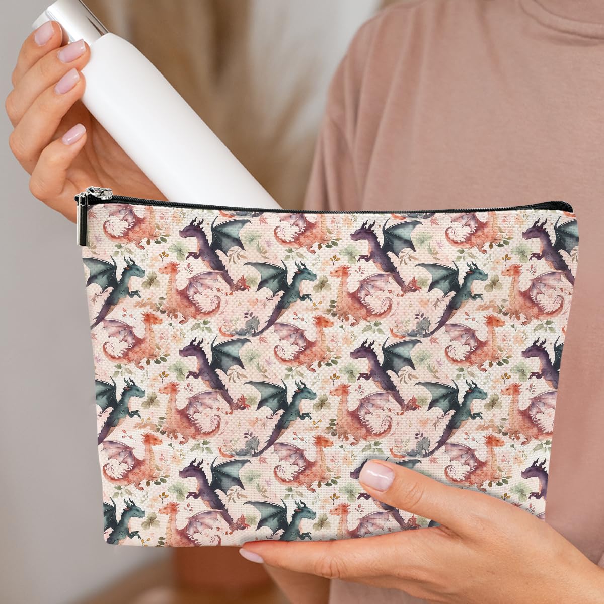 Cute Dragon Makeup Bag - Funny Dragon Lover Gifts for Women, Sister, Grandma - Waterproof Cosmetic Pouch for Travel, Birthday, Christmas & Mothers Day - Perfect Gift for Animal Lovers & Fantasy Fans