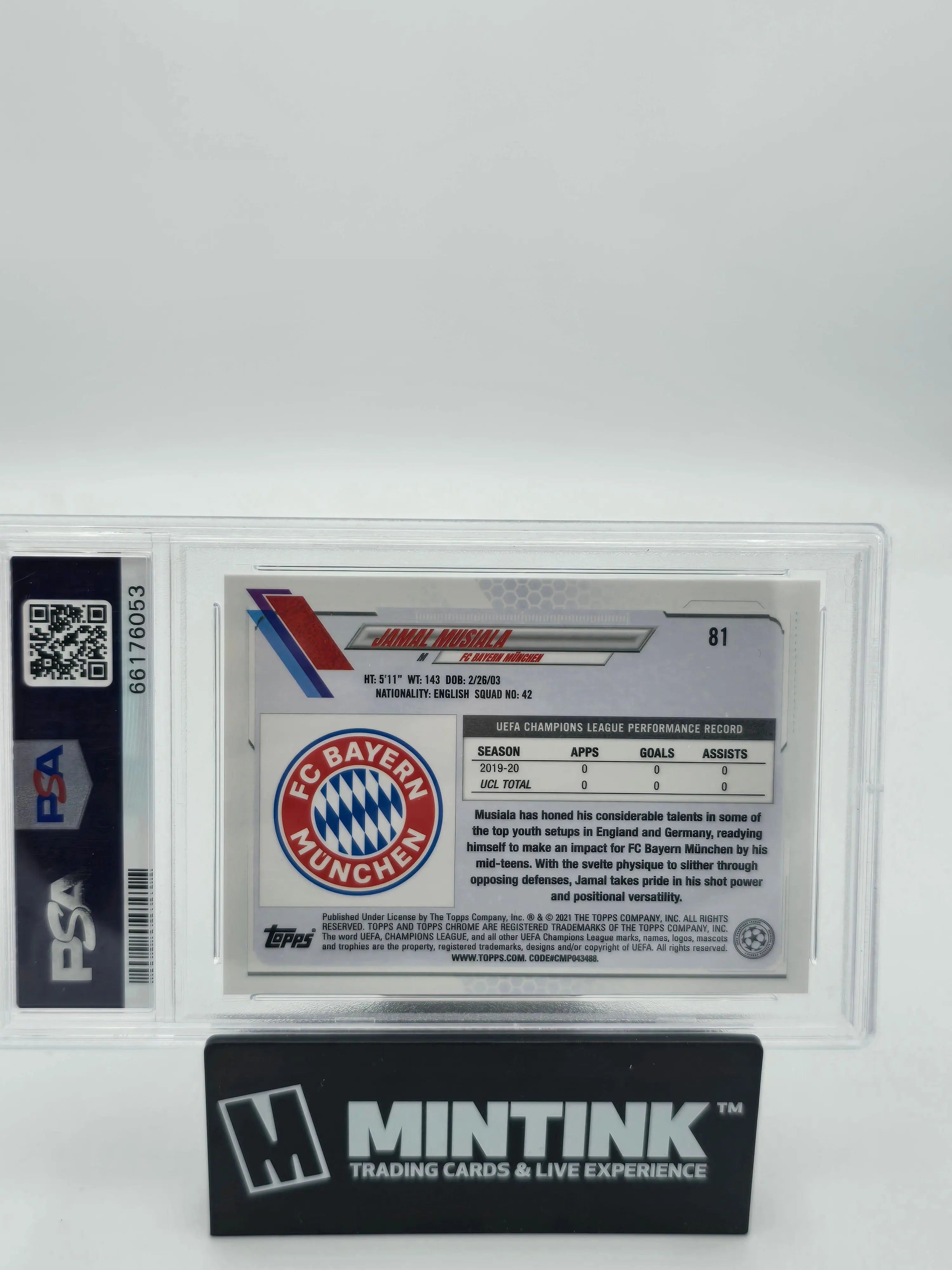 2020 Topps Chrome UEFA Champions League Jamal Musiala Rookie Card Pink X-Fractor PSA 10 Gem Mint - Perfect for Soccer Collectors, Sports Memorabilia Displays & Investment Collections
