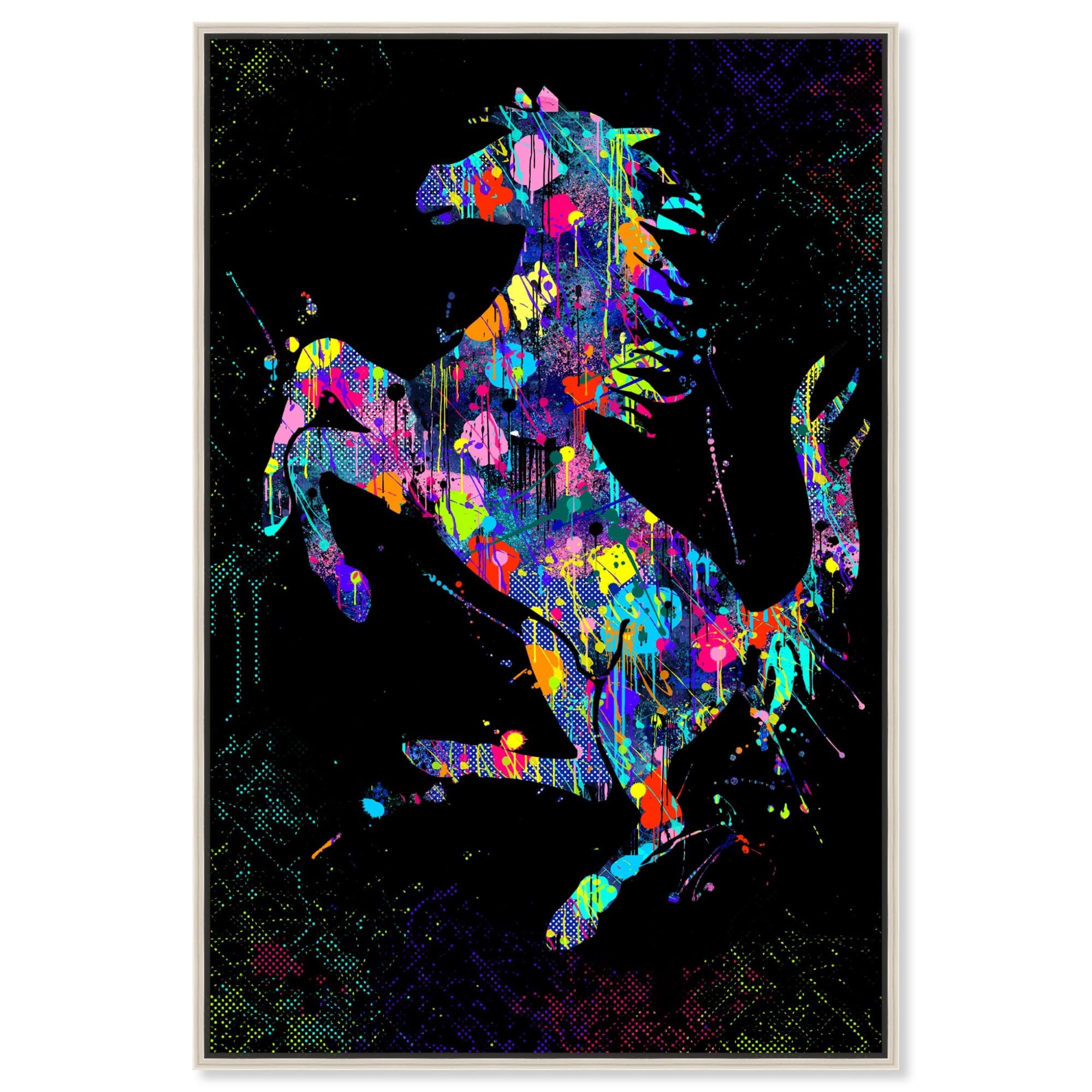 Oliver Gal Country Farmhouse Canvas Print - Colorful Graffiti Horse & Sports Car Logo Wall Art (10x15 in) | Rustic Home Decor with Champagne Frame in Blue & Black | Perfect for Living Room, Bedroom or Office Décor