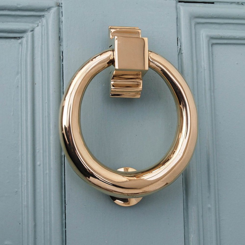Vintage Polished Brass Hoop Door Knocker - Heavy Duty Antique Style Door Knocker for Front Entry Doors - Perfect for Farmhouse, Victorian & Traditional Home Decor