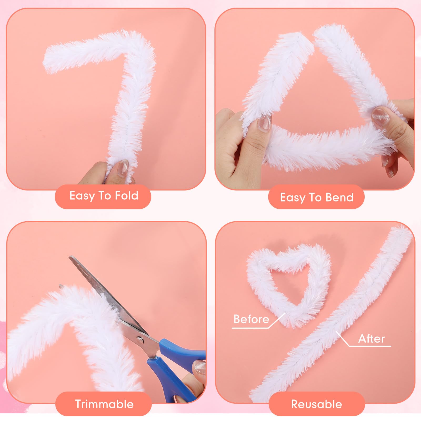 Hotop 30 Pcs Extra Thick Pipe Cleaners - 30mm Jumbo Chenille Stems for DIY Crafts, Art Projects & Home Decor | Beginner-Friendly Craft Supplies (White) - Perfect for Classroom Activities, STEM Projects & Holiday Decorations