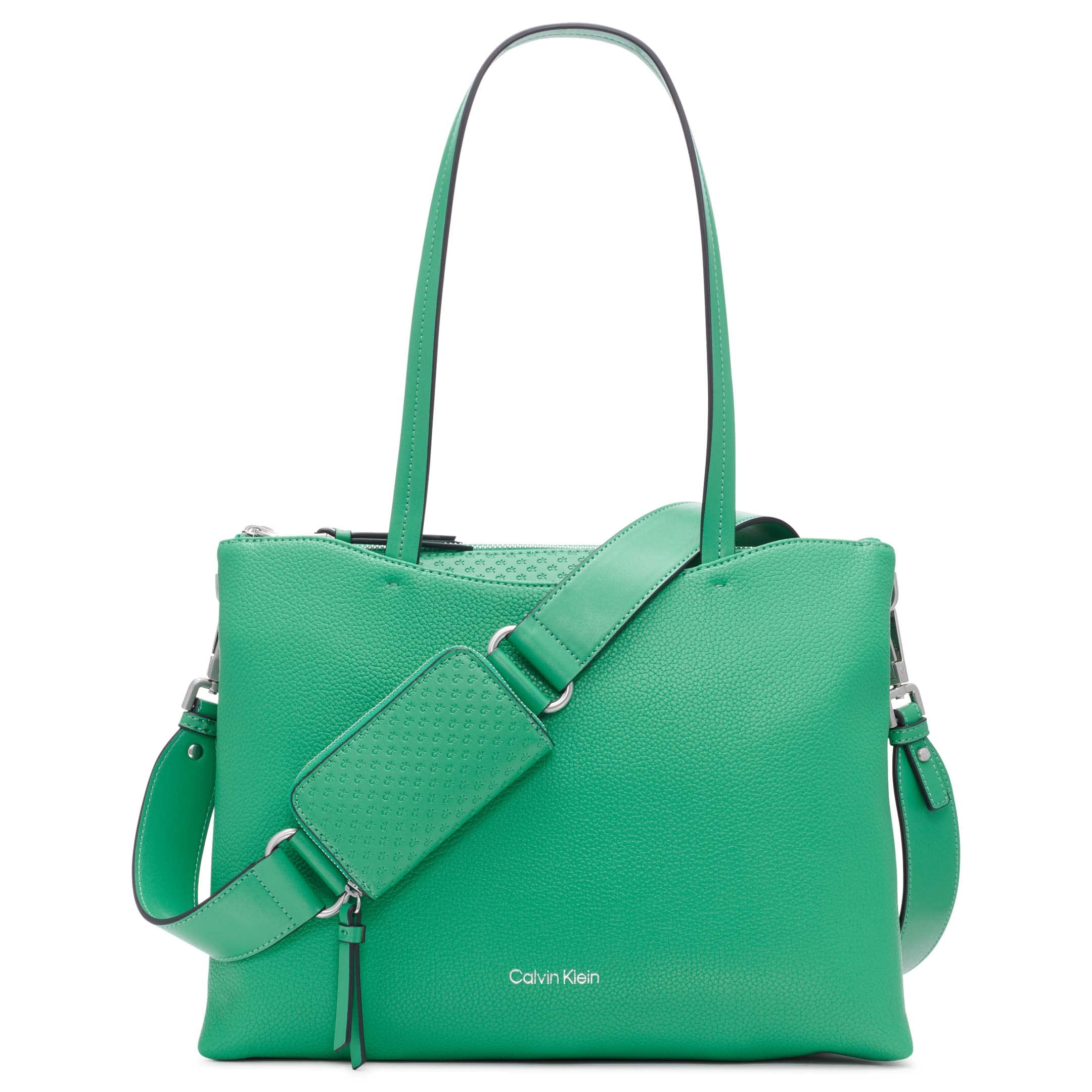 Calvin Klein Chrome Organizational 2-in-1 Tote Bag for Women - Stylish Work & Travel Laptop Tote with Multiple Pockets | Perfect for Office, Commute & Business Trips