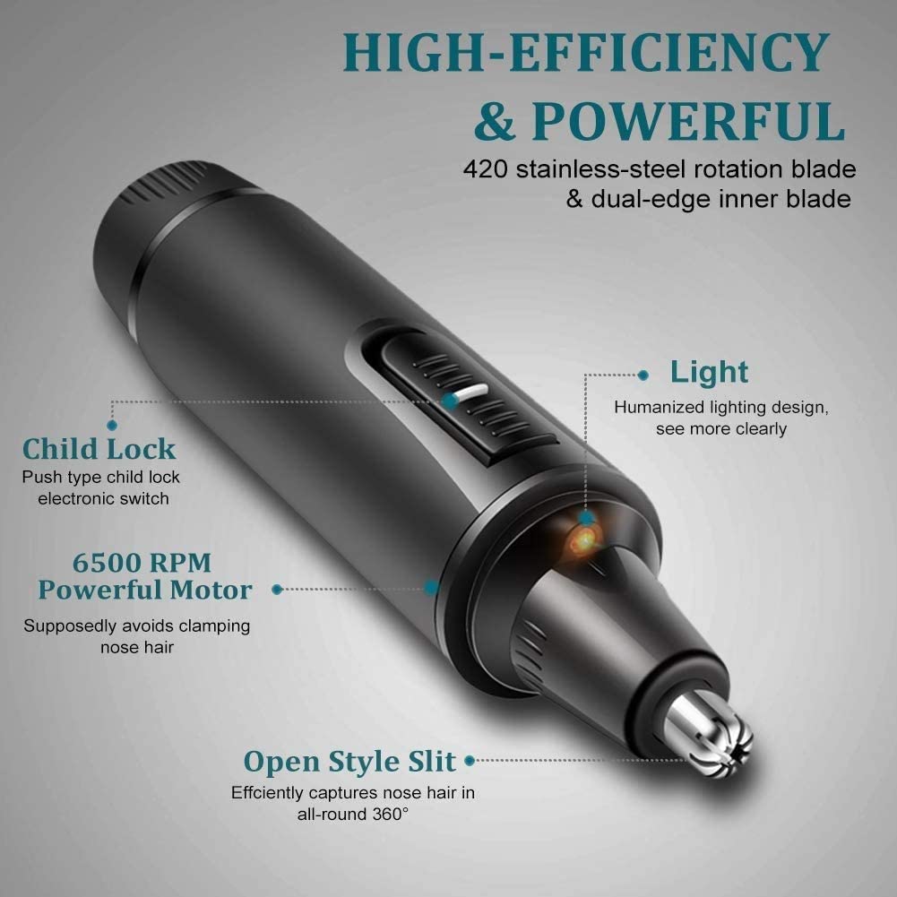 Professional Painless Nose Hair Trimmer for Men & Women - Waterproof Dual Edge Blades, 3-in-1 Ear Nose Eyebrow & Facial Grooming Kit (Black) | Perfect for Travel, Home & Personal Care Routine