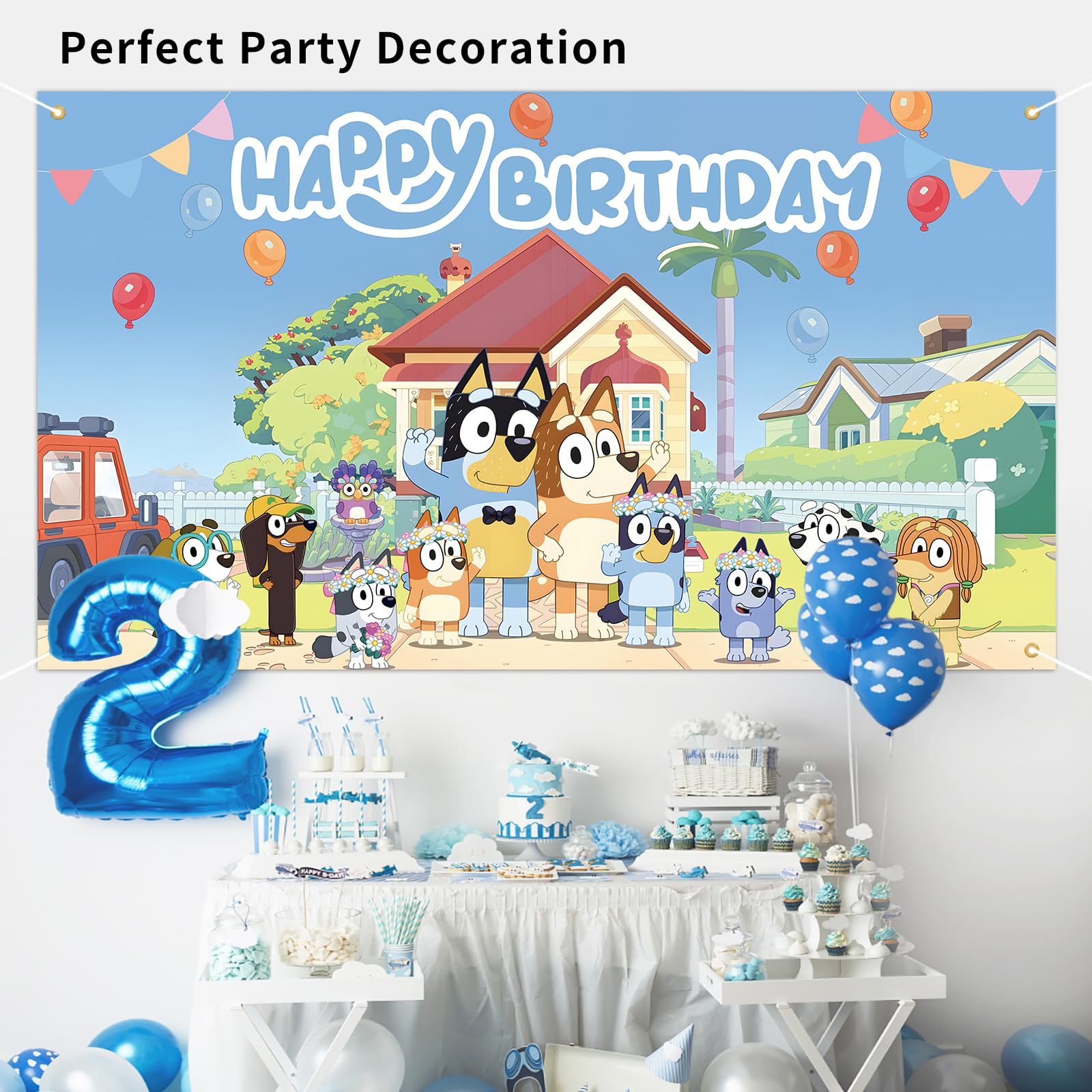 Dog Happy Birthday Banner - 185x110cm Blue Birthday Party Decorations for Kids | Reusable Boys & Girls Birthday Gift | Photography Backdrop for Birthday Celebrations & Home Decor