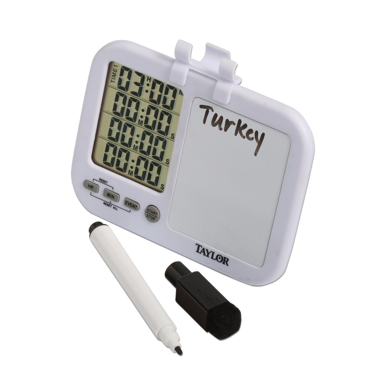 Taylor 5849 Four-Event Digital Timer with Whiteboard - Perfect for Classroom Learning, Homework Projects & Kitchen Cooking Tasks | White Countdown Timer for Teachers, Students & Home Chefs