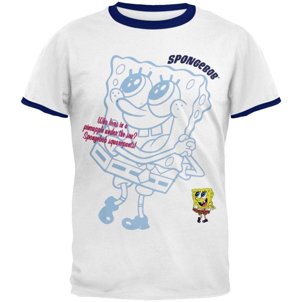 Spongebob Boys Ringer T-Shirt - Short Sleeve 7/8 White Cotton Tee for Kids | Cartoon Character Graphic Top for Casual Wear, Birthday Gifts & School Outfits