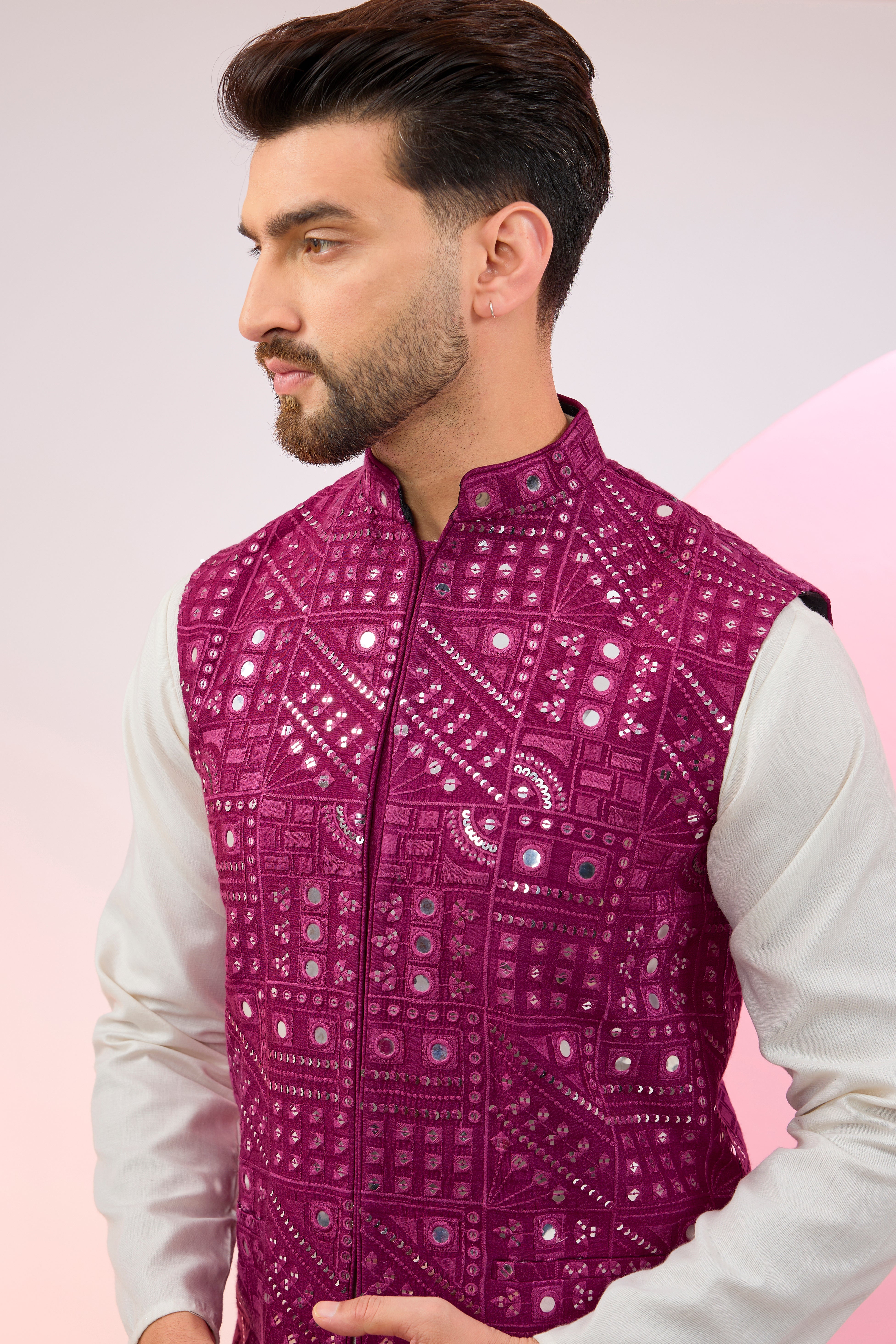 Magenta Purple Mirror Work Jacket for Women - Stylish Reflective Windbreaker for Outdoor Running, Cycling & Night Safety