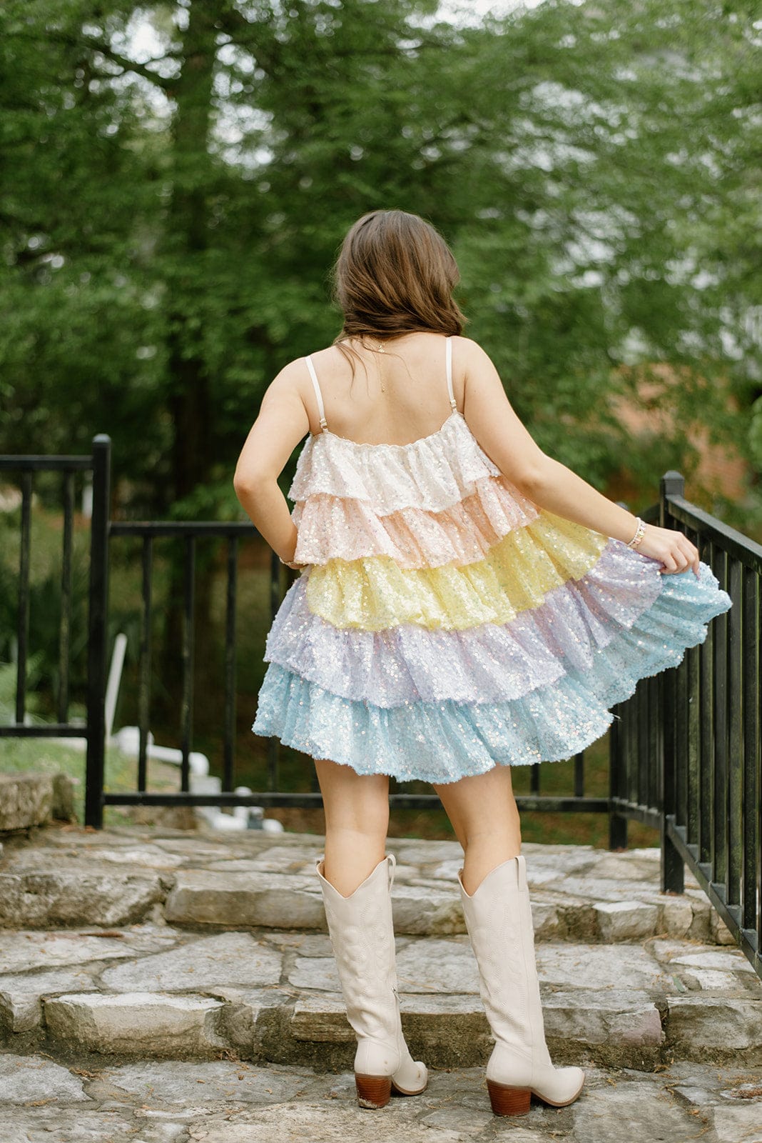 Pastel Sequin Tiered Ruffle Dress for Women - Elegant Party & Prom Gown | Perfect for Weddings, Dances & Special Occasions