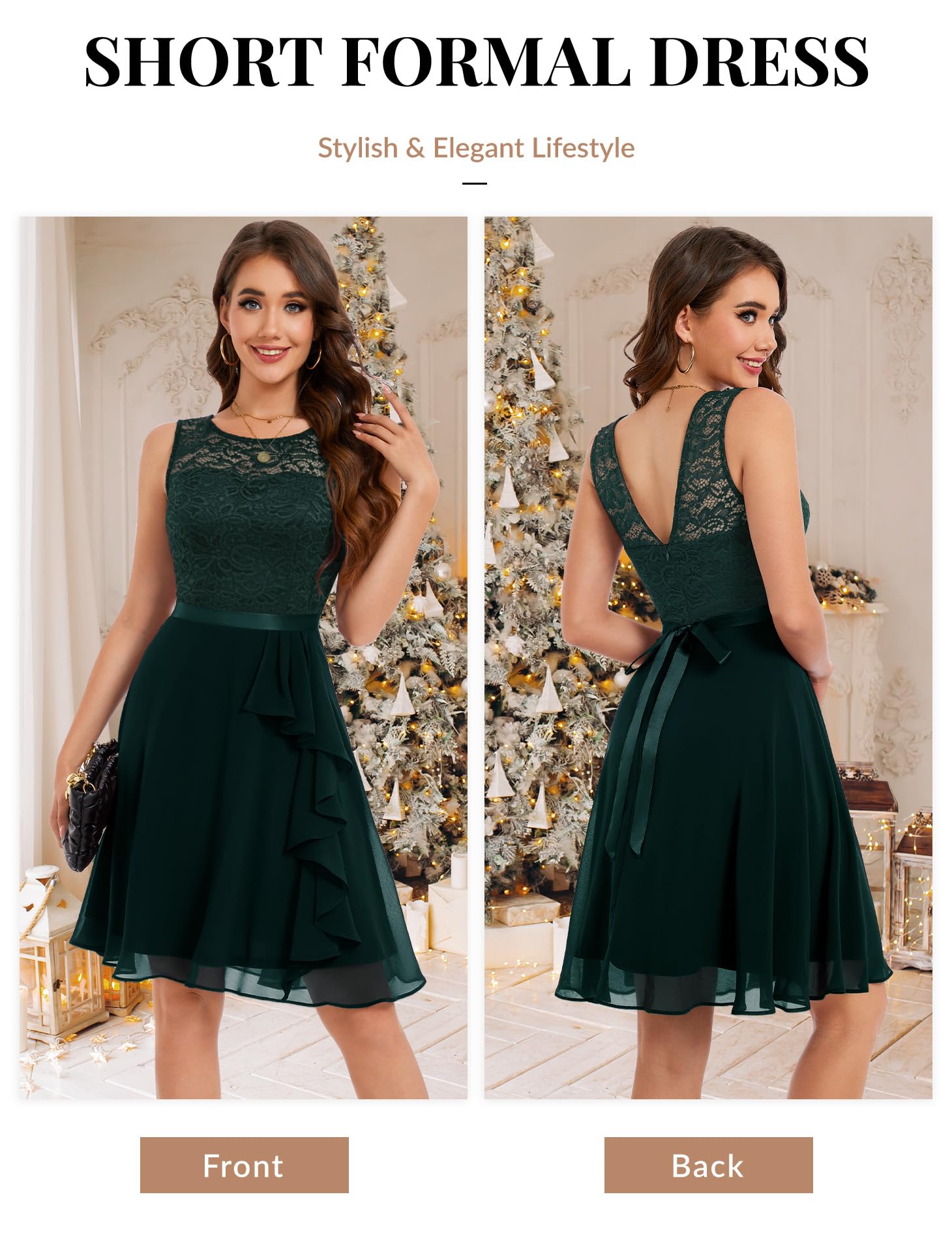 BeryLove Women's Cocktail Dress for Prom, Wedding Guest & Bridesmaid - Short Sleeveless Lace Formal Dress with Ruffle Hem | Perfect for Evening Parties, Dinners & Special Occasions
