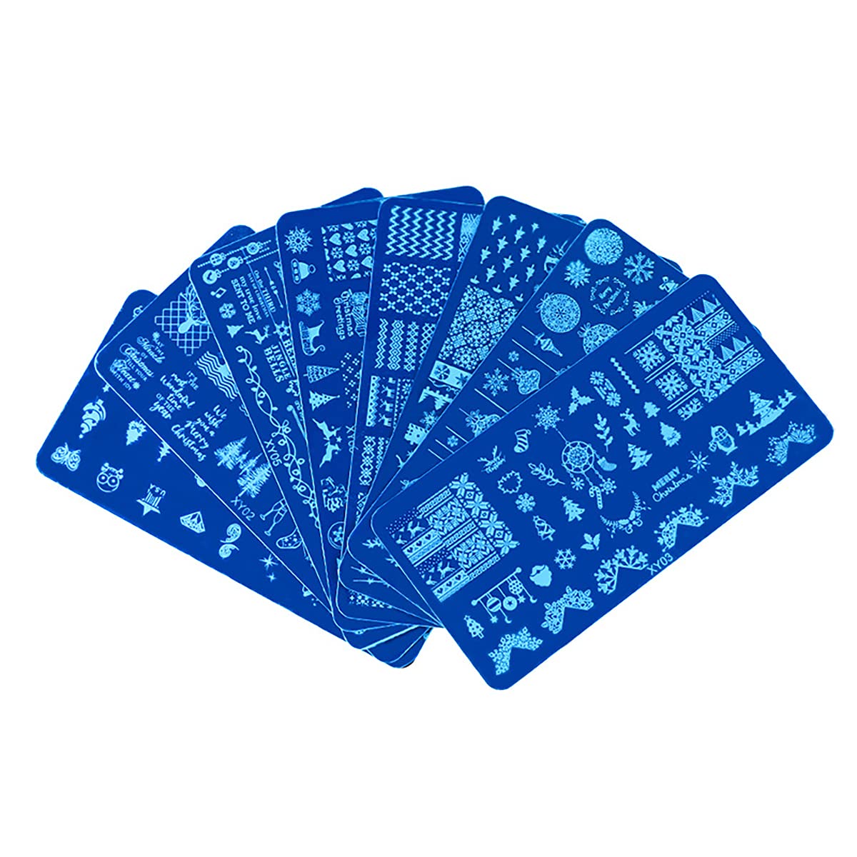 8Pcs Christmas Nail Art Stamping Plates - Holiday Nail Design Templates with Glitter for DIY Stickers & Nail Embellishments - Perfect for Christmas Manicures & Gift Wrapping Decorations