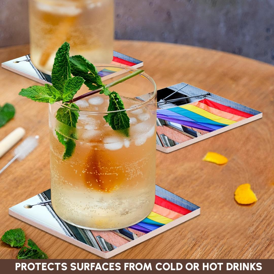 3D Rose Gay Pride Flag New York USA Ceramic Tile Coasters - Perfect for LGBTQ+ Events, Home Decor & Bar Accessories