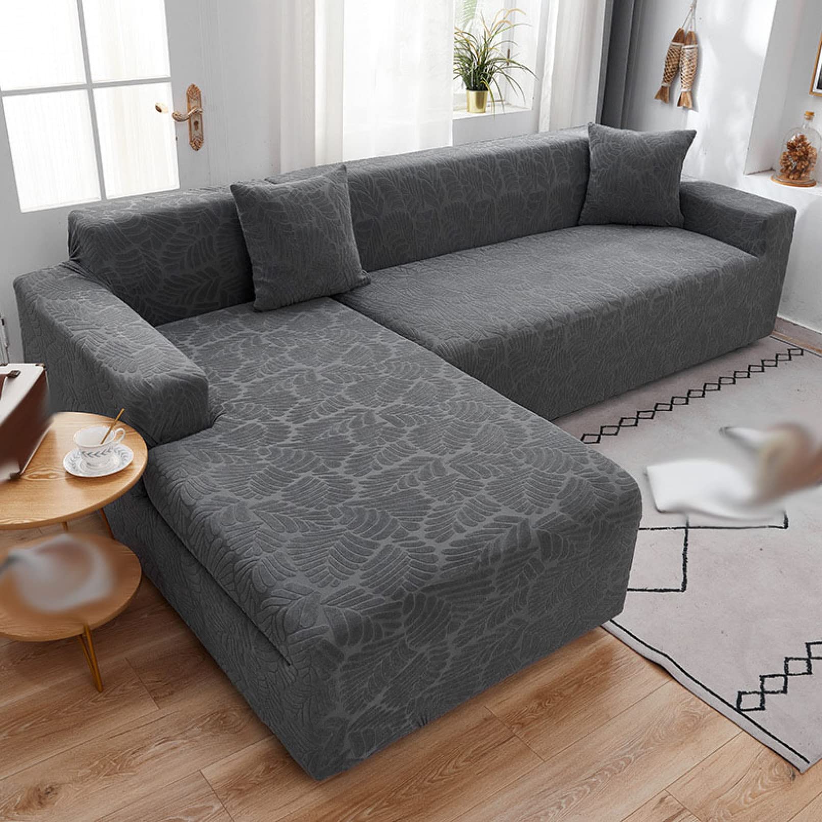 L-Shaped Sectional Sofa Slipcover - Breathable Polyester Furniture Protector with Non-Skid Foam Backing for Living Room Couches | Perfect for Pet Owners & Family Gatherings