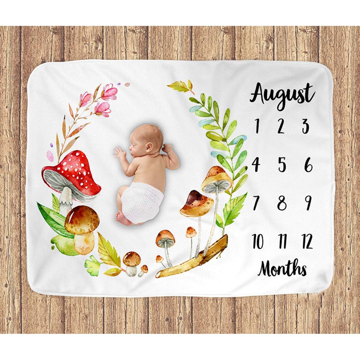 Personalized Baby Milestone Blanket - Custom Monthly Growth Blanket with Mushroom & Toadstool Design, Woodland Theme Nursery Decor - Perfect for Newborn Photoshoots, First Birthday Gifts & Nursery Room Decorations