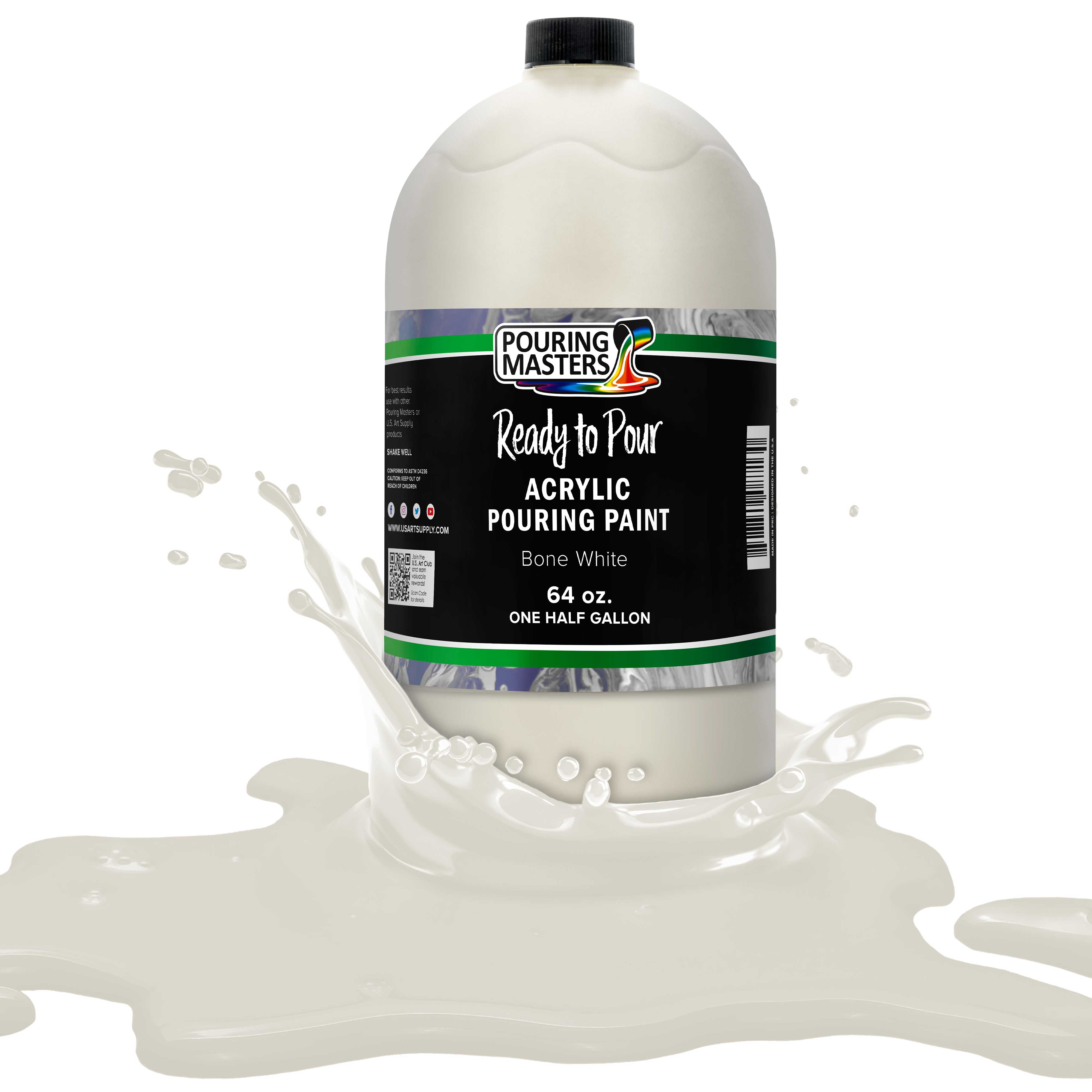 Premium Bone White Acrylic Pouring Paint - 64oz Ready-to-Use Water-Based Art Paint for Canvas, Wood, Paper, Tile & Rock Painting - Perfect for Fluid Art, DIY Crafts & Home Decor Projects
