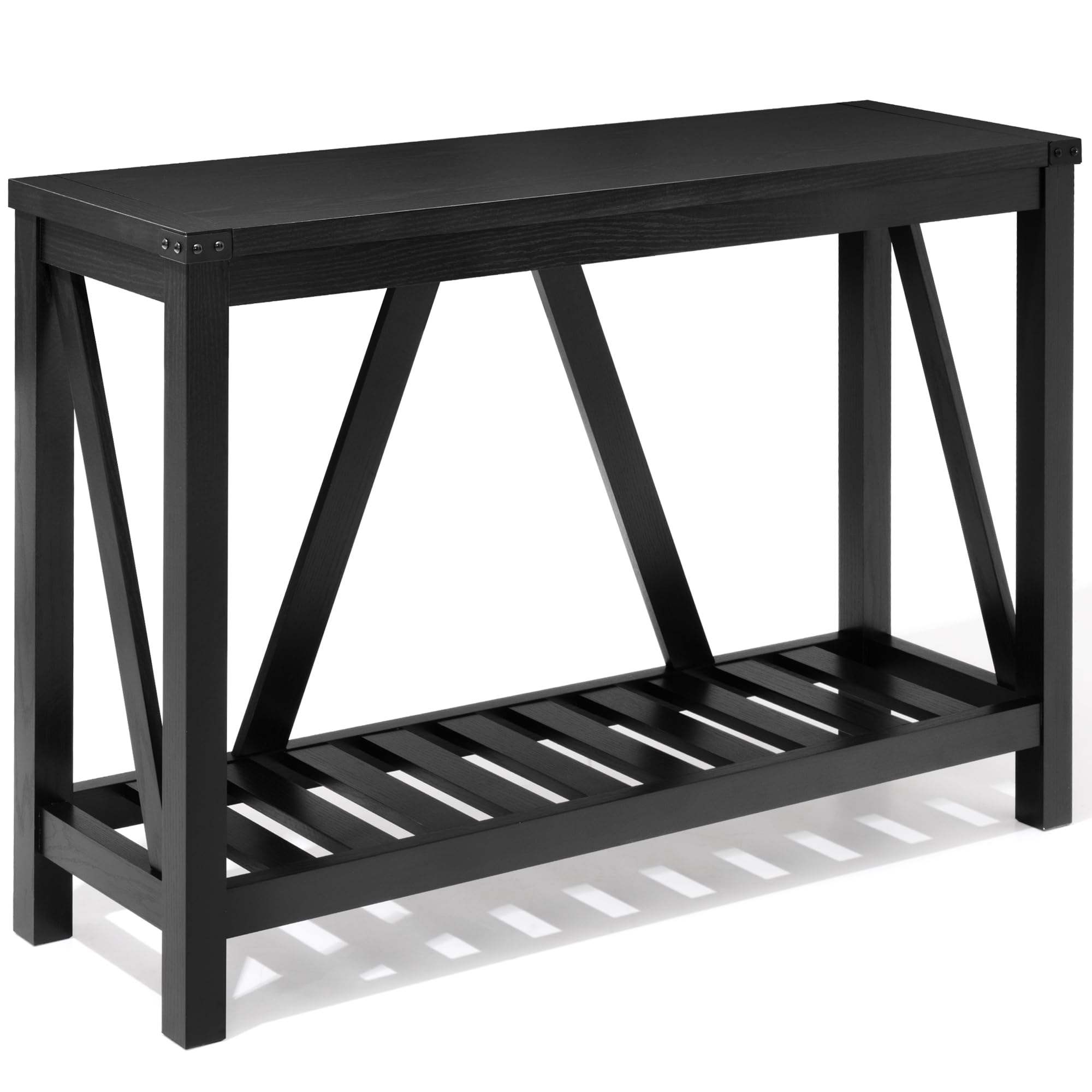 Farmhouse Style Wooden Entryway Console Table with Storage Shelves - Rustic Sofa Table for Living Room, Hallway, Foyer - Black Finish (1PC) - Perfect for Small Space Organization & Home Decor