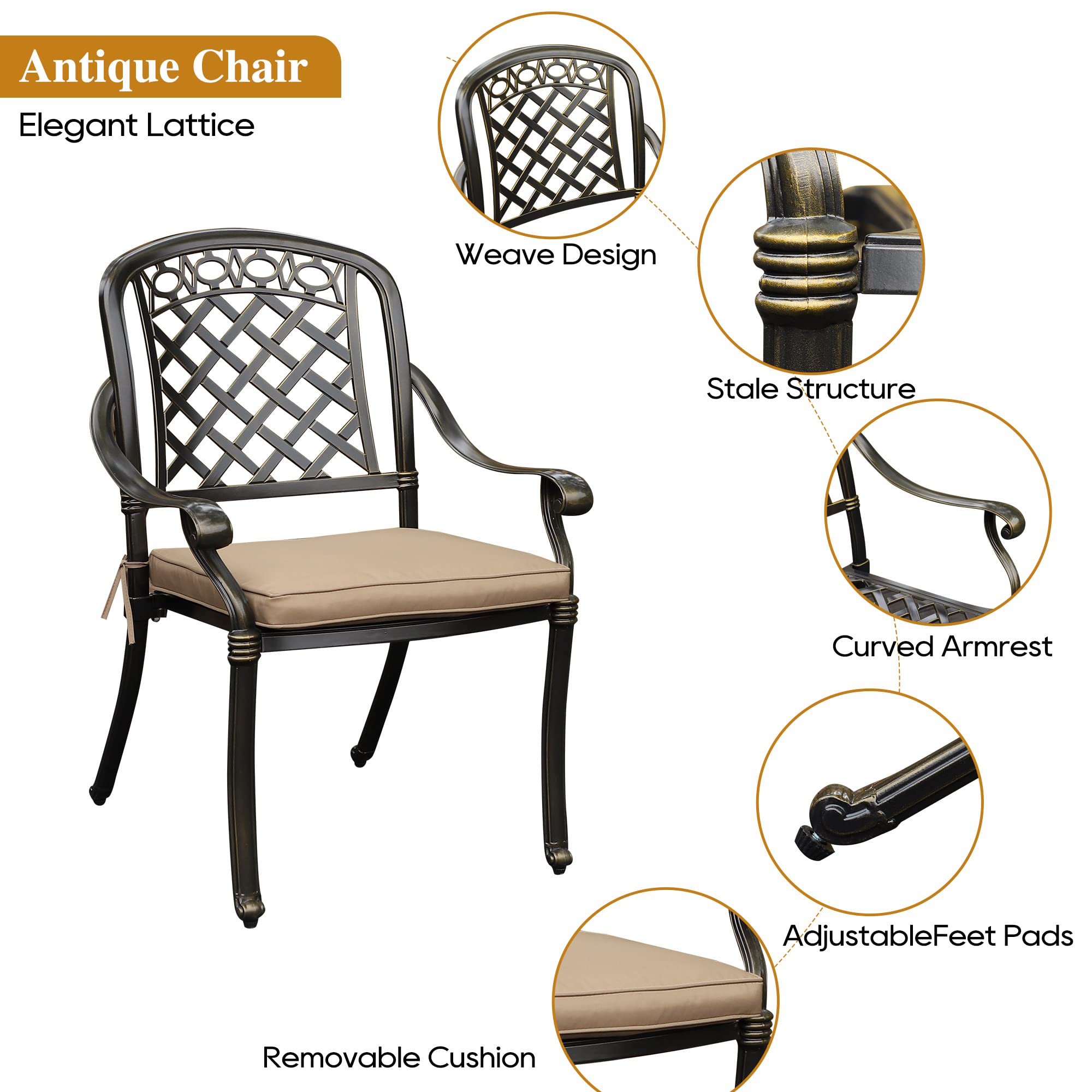 5-Piece All-Weather Cast Aluminum Outdoor Dining Set with 4 Chairs & Cushions - Patio, Garden, Backyard Furniture with 2.0