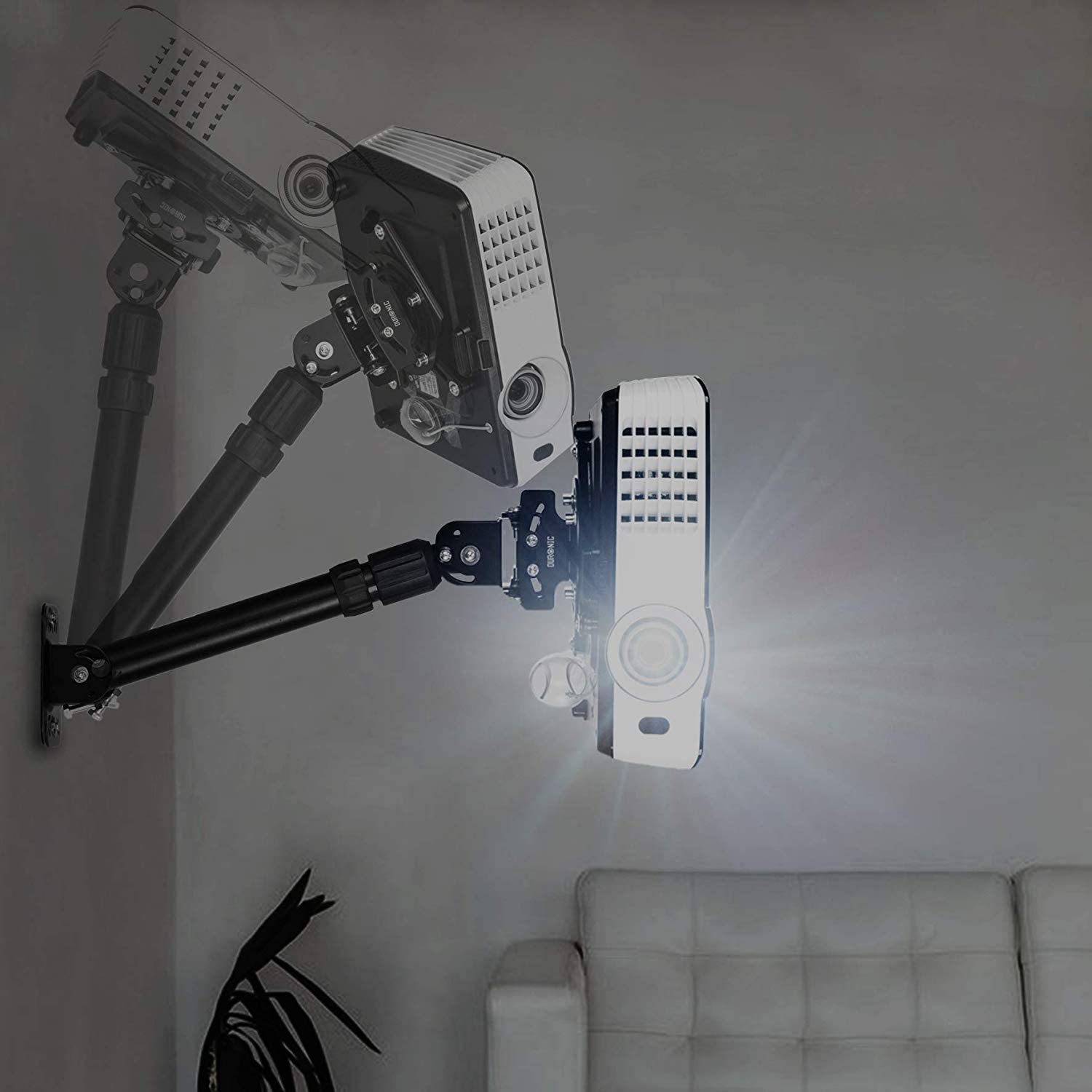 Duronic PB04XL Universal Projector Ceiling Mount Bracket - 360° Rotatable & Swivel, Supports up to 13.6kg (30 lbs) for Home Theater, Office Presentations, and Classroom Projectors - Heavy Duty Adjustable Video Projector Installation Kit
