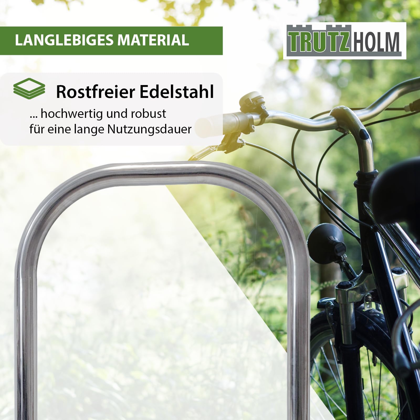 TRUTZHOLM Stainless Steel Bike Rack 116x74 cm, 60 mm Diameter, 2 Parking Spaces - Secure Bicycle Stand for Outdoor Use, Concrete Mounted, Anti-Theft Design - Perfect for Home, Garage, Park, and Public Spaces