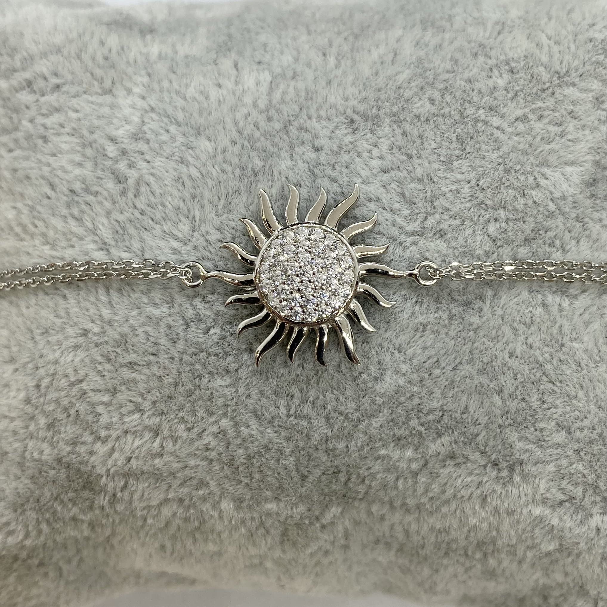 925K Silver Sun Bracelet for Women - Dainty CZ Chain Jewelry, Birthday & Christmas Gift for Her - Perfect for Summer & Everyday Wear