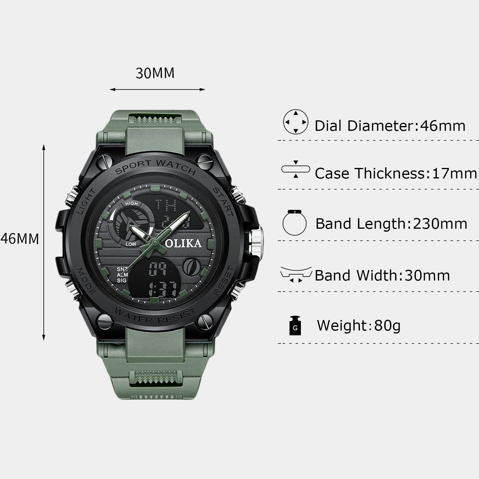 RORIOS Men's Digital Sports Watch - Waterproof Military Watch with Alarm, Timer, Stopwatch & Luminous Display | Durable Wristwatch for Running, Hiking, Swimming & Outdoor Activities
