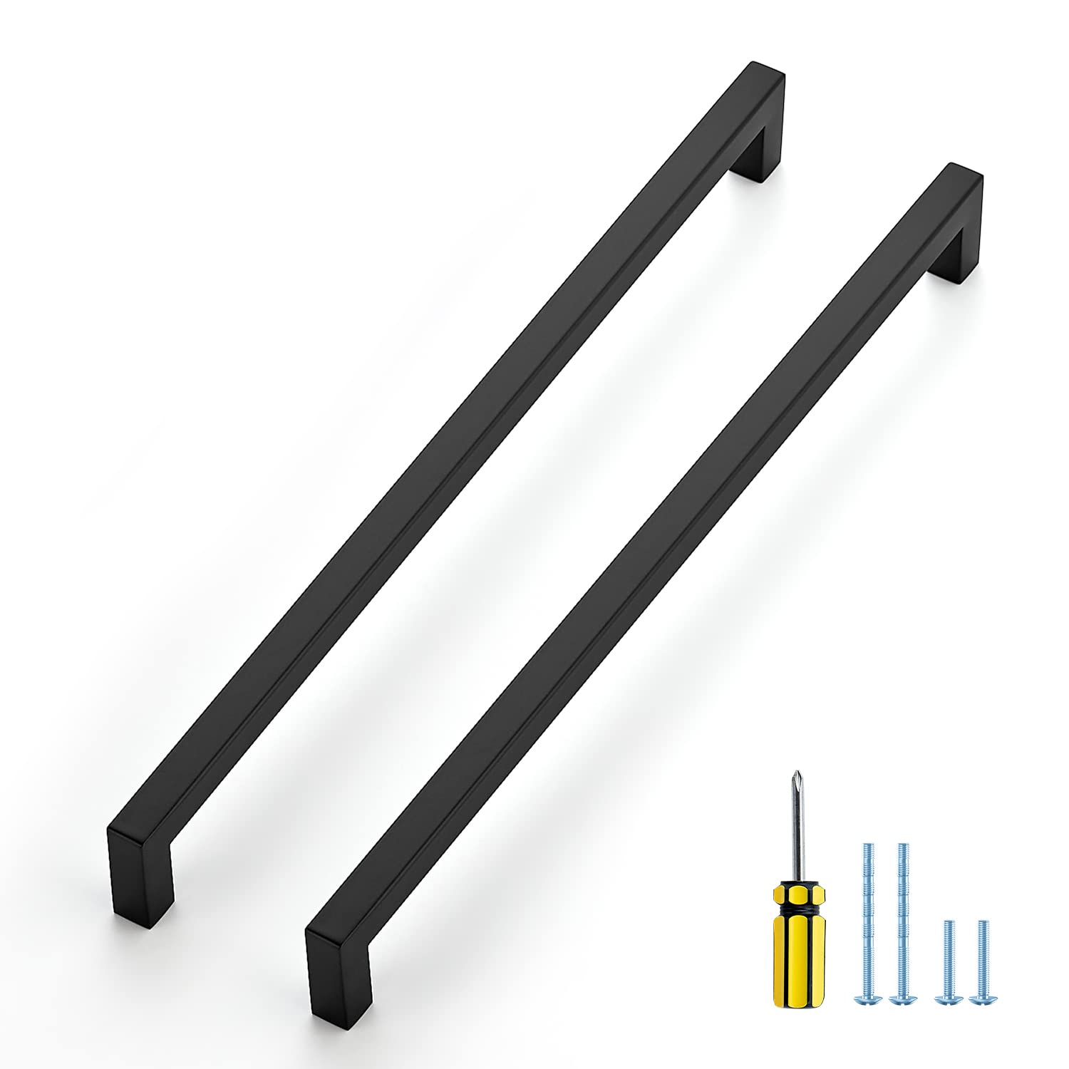 25 Pack Black Cabinet Pulls 12-3/5 Inch Square Cabinet Handles - Matte Black Kitchen Hardware for Drawers & Cabinets with Screwdriver Included - Perfect for Modern Kitchens, Bathrooms & Office Furniture