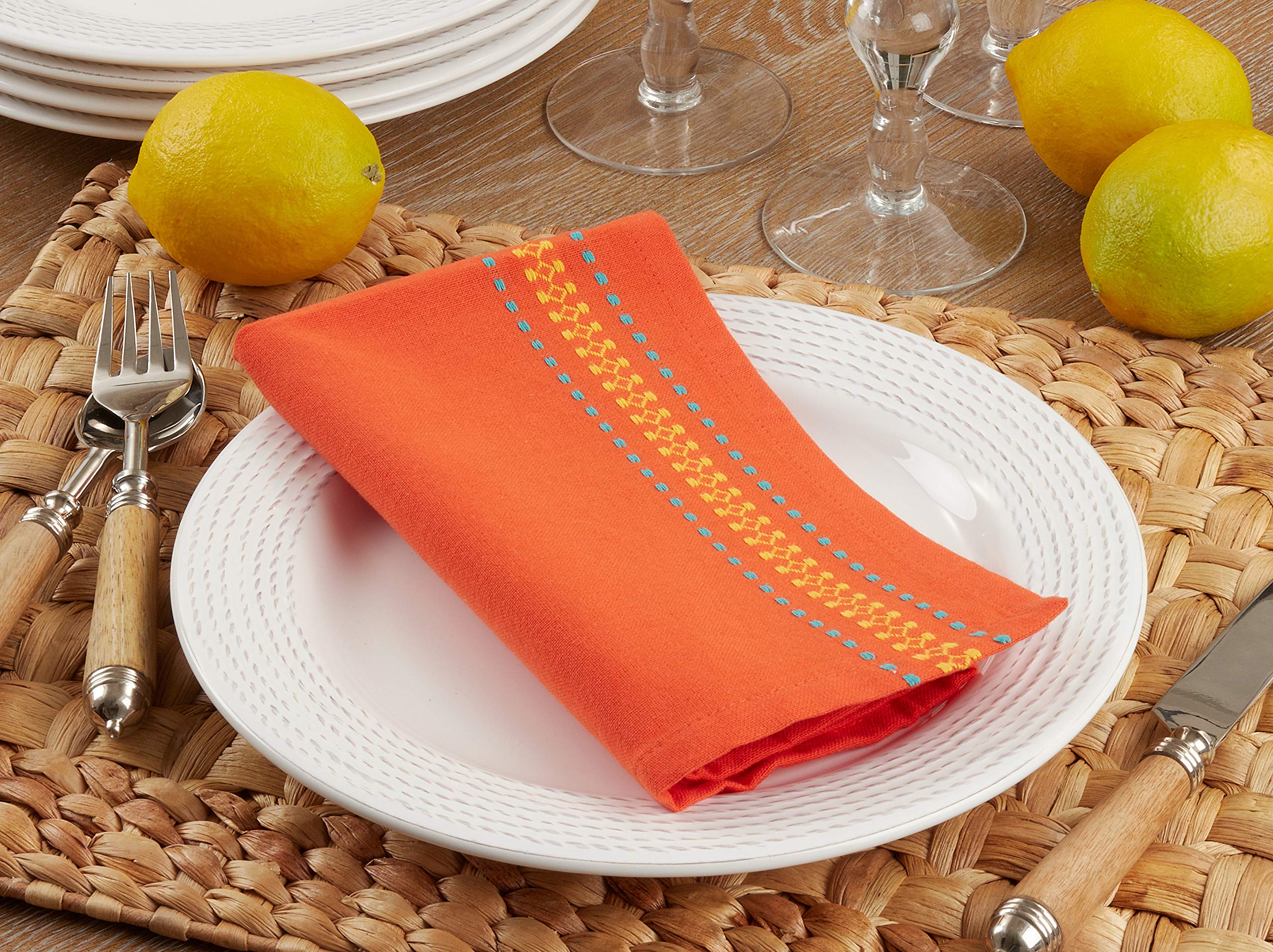 Premium Dobby Border Table Napkins Set of 4 - Elegant Linen Dinner Napkins for Formal Dining, Parties & Special Occasions - Washable & Reusable Cloth Napkins for Wedding, Restaurant & Home Decor