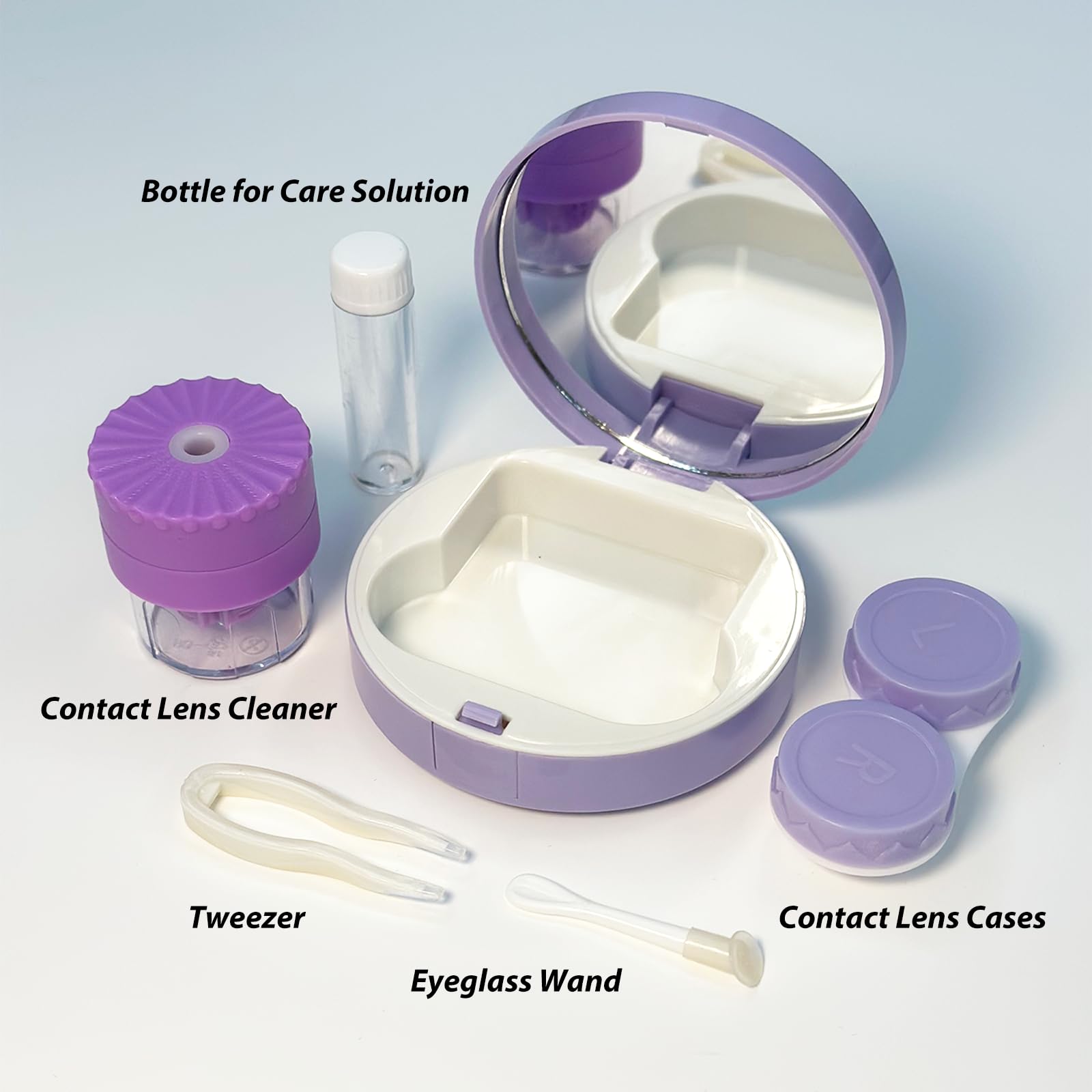 Travel Contact Lens Case with Mirror & Tweezers - Purple for On-the-Go Care