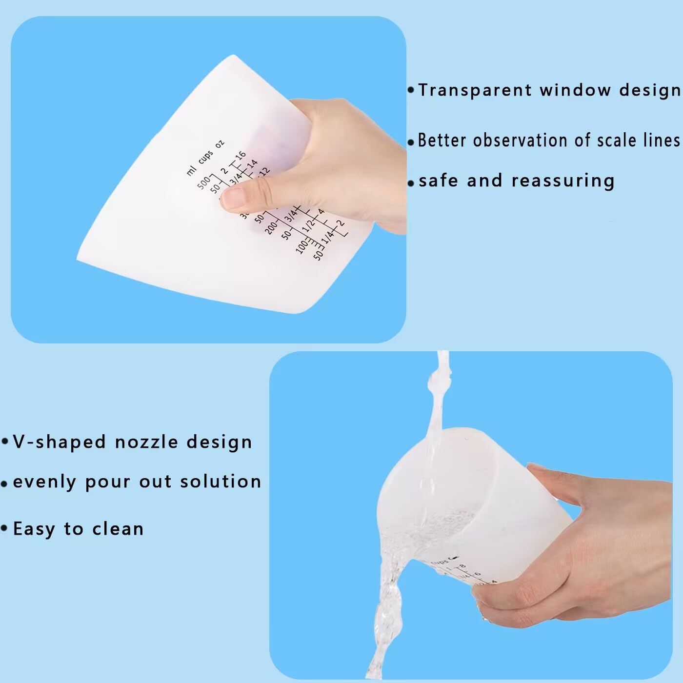 5-Piece Silicone Measuring Cup Set for Epoxy Resin Mixing - 500ml & 100ml Reusable Resin Supplies for Jewelry Making, Molds, DIY Crafts - Perfect for Resin Art, Soap Making & Kitchen Use