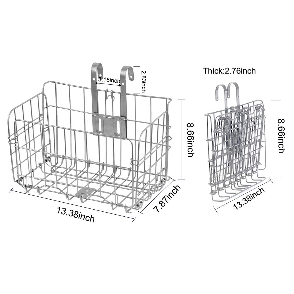 GLE2016 Rust-Proof Detachable Folding Bike Basket - Front & Rear Mount with Handles | Easy Installation for Mountain Bikes & Commuter Bikes | Perfect for Groceries, Picnics & Outdoor Adventures