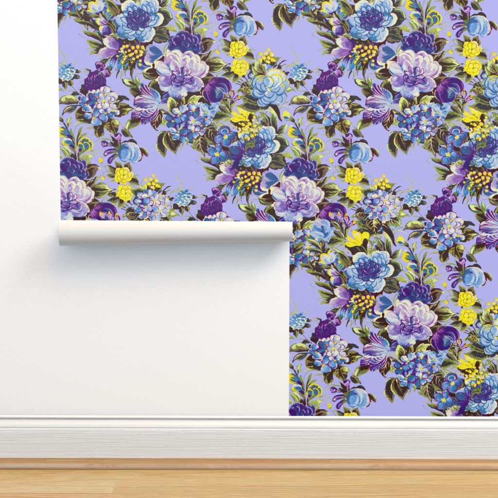 12ft x 2ft Peel & Stick Removable Wallpaper - Mid Century Modern Floral Tropical Hawaiian Design | Perfect for Bedroom, Living Room & Nursery Decor | Spoonflower Custom Wallpaper