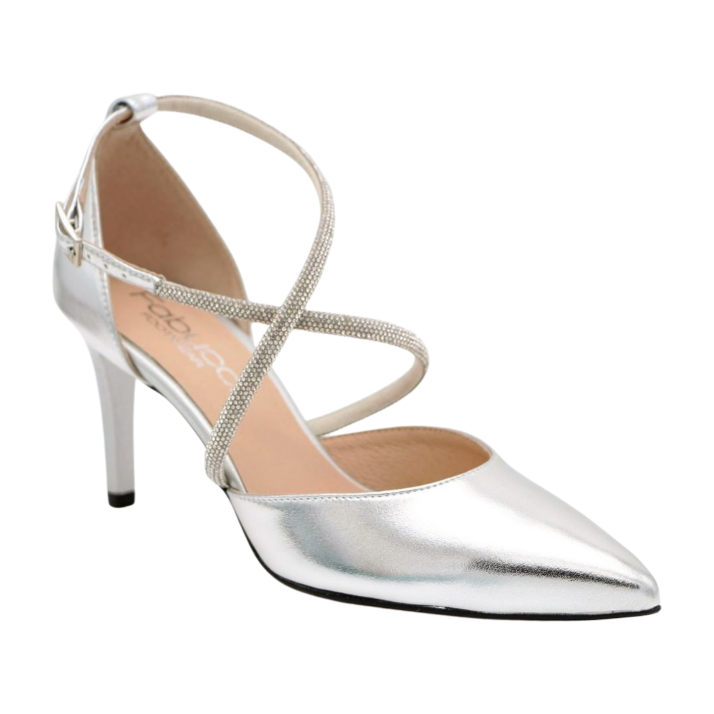 FABUCCI Women's Silver Diamante Pointed Toe High Heels - Elegant Dress Shoes for Parties, Weddings & Evening Events
