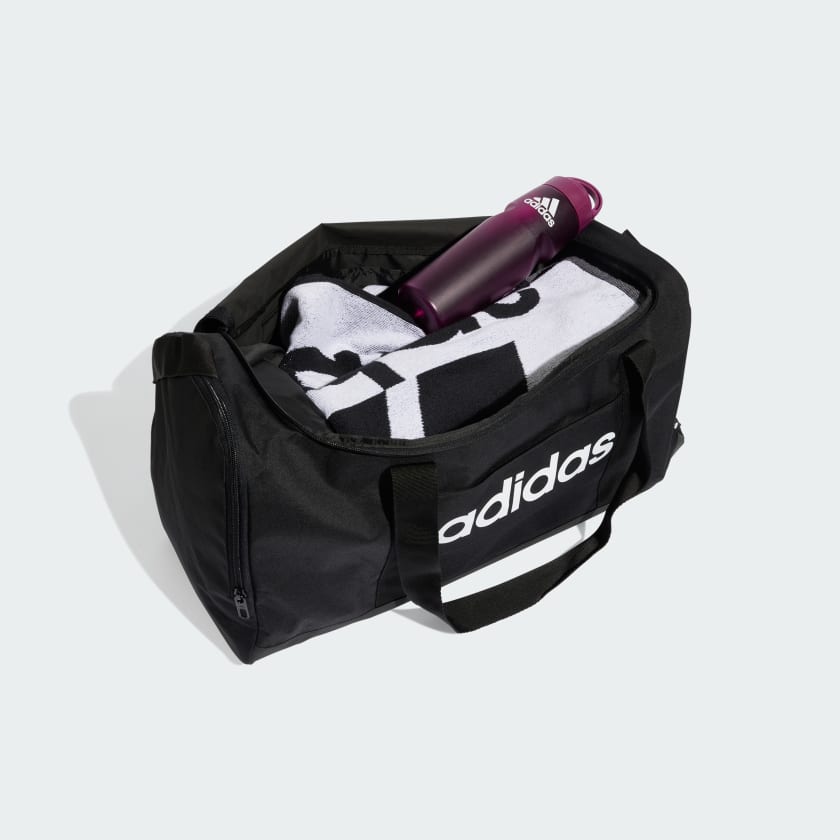 Adidas Linear Medium Duffel Bag - Black Sports Gym Travel Duffle for Men & Women - Perfect for Workouts, Gym, Travel & Weekend Getaways