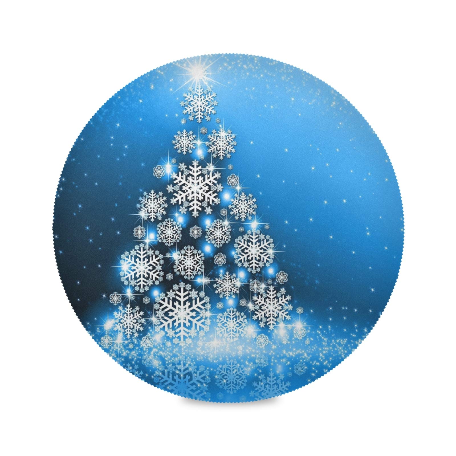 Christmas Blue Tree Round Placemats Set of 4 - Snowman Winter Red Truck Table Mats 15 Inch for Kitchen Dining Table - Perfect for Holiday Dinner, Kids Party & Festive Home Decor