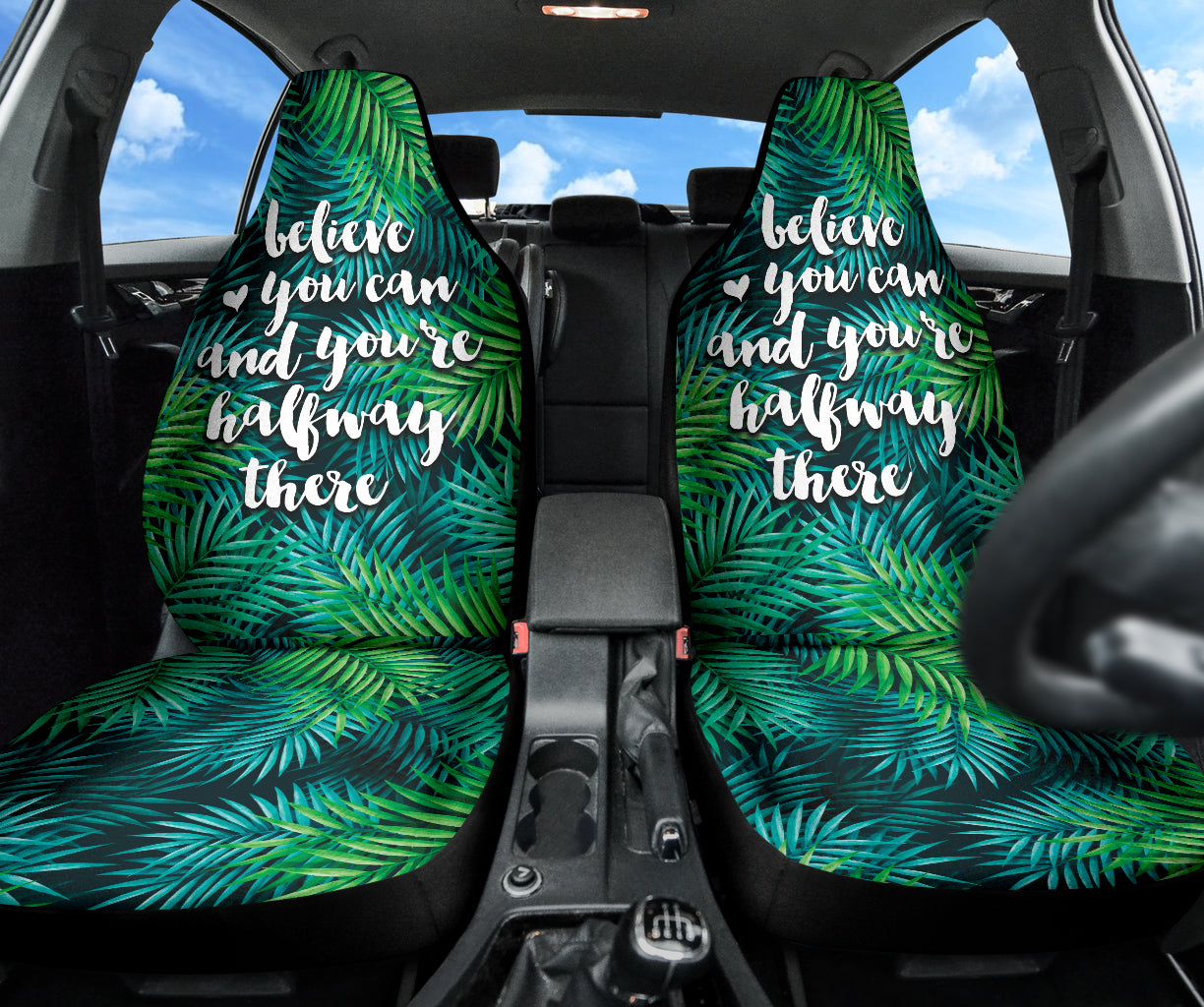 Believe You Can And You're Halfway There Inspirational Car Seat Covers - Premium Style 2 (213001) for Cars, SUVs & Trucks - Motivational Gift for Drivers