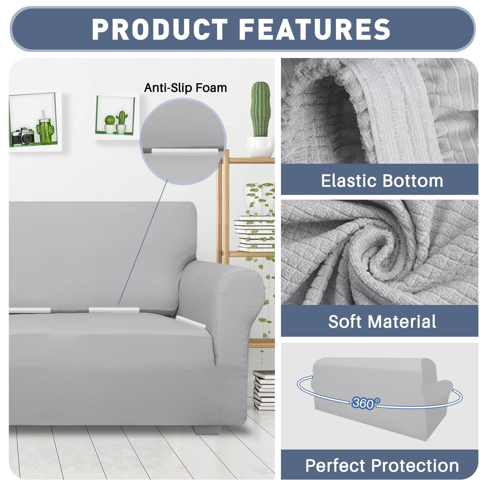 JIVINER Super Stretch Armchair Slipcover - 1-Piece Jacquard Small Check Pattern, Soft Anti-Slip Furniture Protector for Living Room Sofa & Couch (Light Gray & White) - Perfect for Homes with Kids & Pets, Easy to Clean & Durable for Daily Use