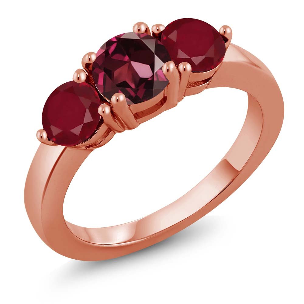 2.12 Ct Round Red Rhodolite Garnet & Ruby 18K Rose Gold Plated Silver Ring for Women | Valentine's Day Gift, Anniversary Jewelry, Bridal Party Accessory
