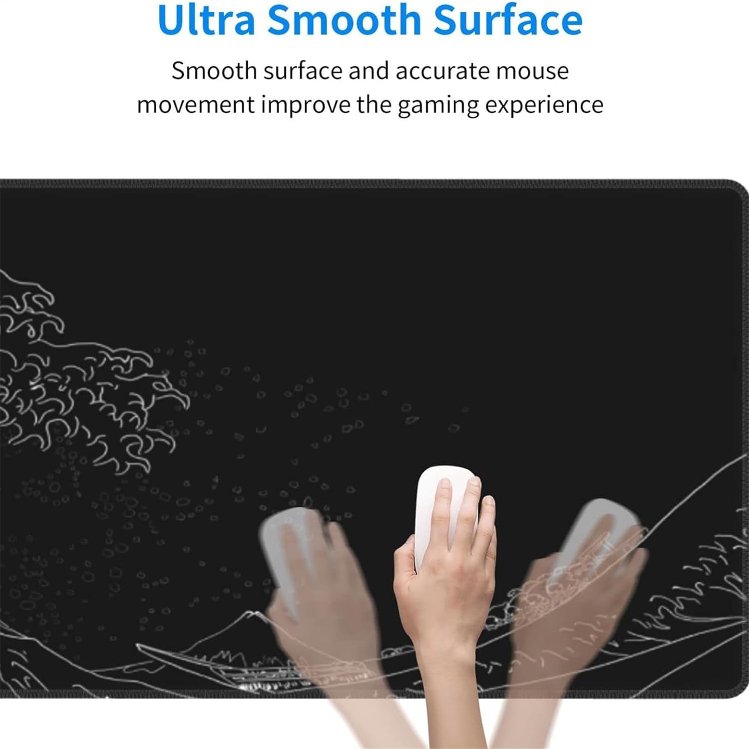 Japanese Sea Wave Anime Gaming Mouse Pad - Large Extended Kanagawa Design Desk Mat, 31.5x11.8 Inch, 2mm Thick with Non-Slip Rubber Base (Black) - Perfect for PC Gaming, Office Work & Home Decor
