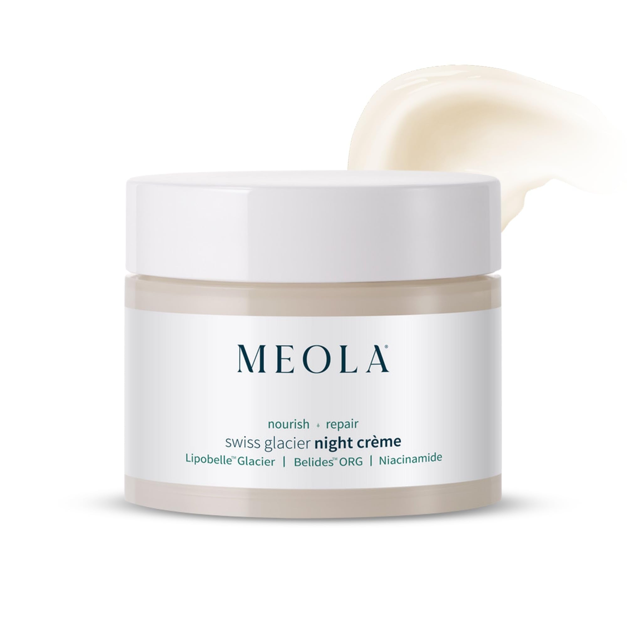 MEOLA Swiss Glacier Nourishing Night Cream 50g - Anti-Aging Face Moisturizer with Lipobelle Glacier, Niacinamide & Daisy Extract for Deep Hydration, Brightening & Collagen Boost - Non-Comedogenic, Paraben-Free - Perfect for Dry & Mature Skin Night Care Routine