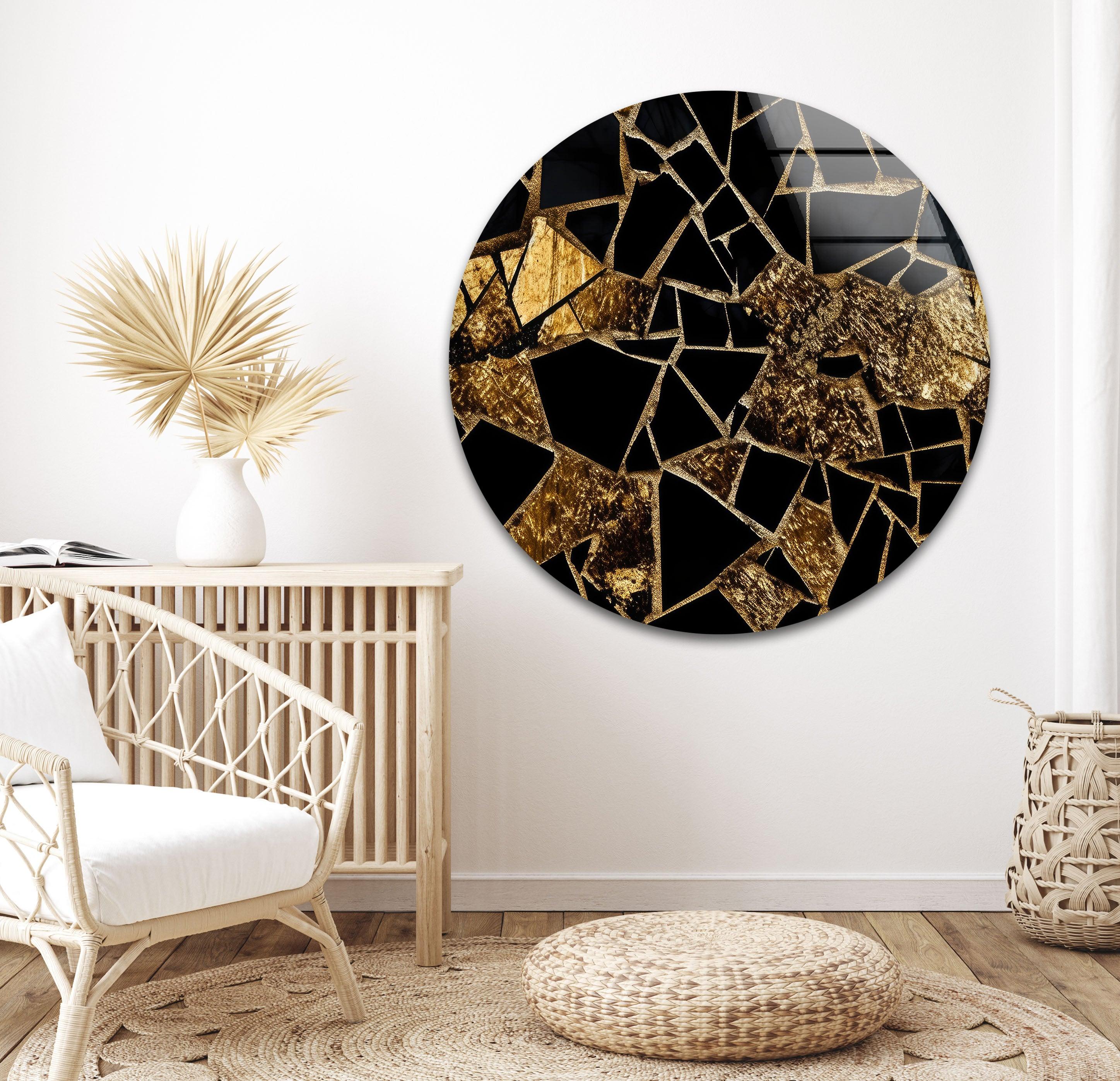 Elegant Black and Gold Stained Glass Wall Art - Handcrafted Marble Mosaic Decor for Living Room, Bedroom, or Office - Perfect for Home & Interior Design