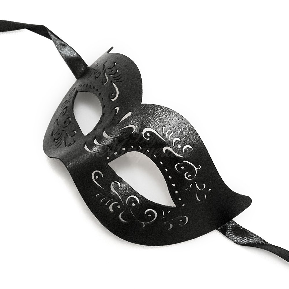 BeyondMasquerade Black Leather Masquerade Mask for Men - Elegant Prom, Party, and Costume Mask for Halloween, Mardi Gras, and Themed Events