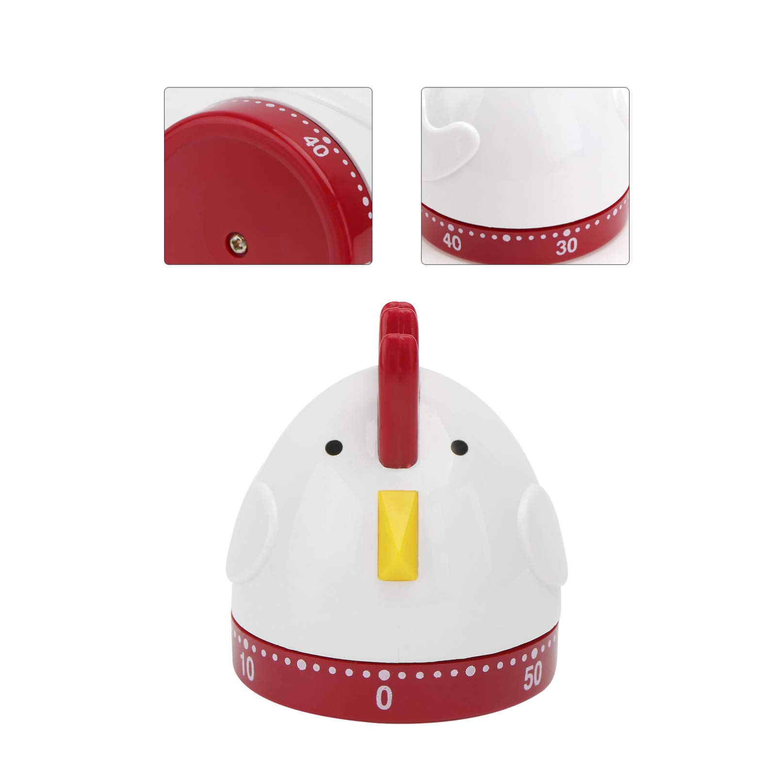 60-Minute Mechanical Kitchen Timer with Loud Alarm - Cartoon Rooster Design Countdown Timer for Cooking, Baking, Teachers & Classroom Time Management (White) - Perfect for Home Kitchens, Schools & Office Productivity