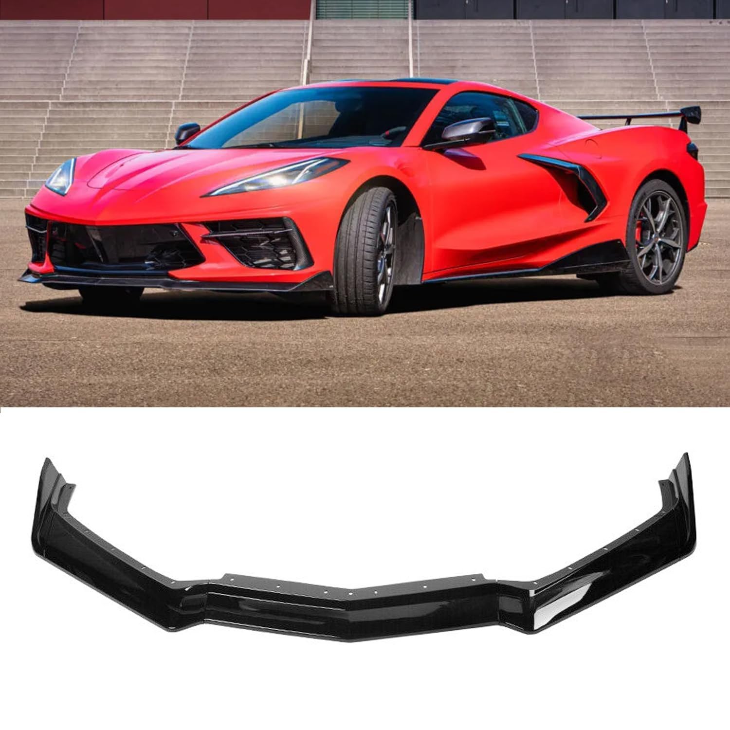 2020-2023 Corvette C8 Front Bumper Lip - GM 5VM Style Gloss Black Front Chin Spoiler | Aerodynamic Upgrade for Enhanced Styling & Performance | Perfect for Car Shows & Street Racing