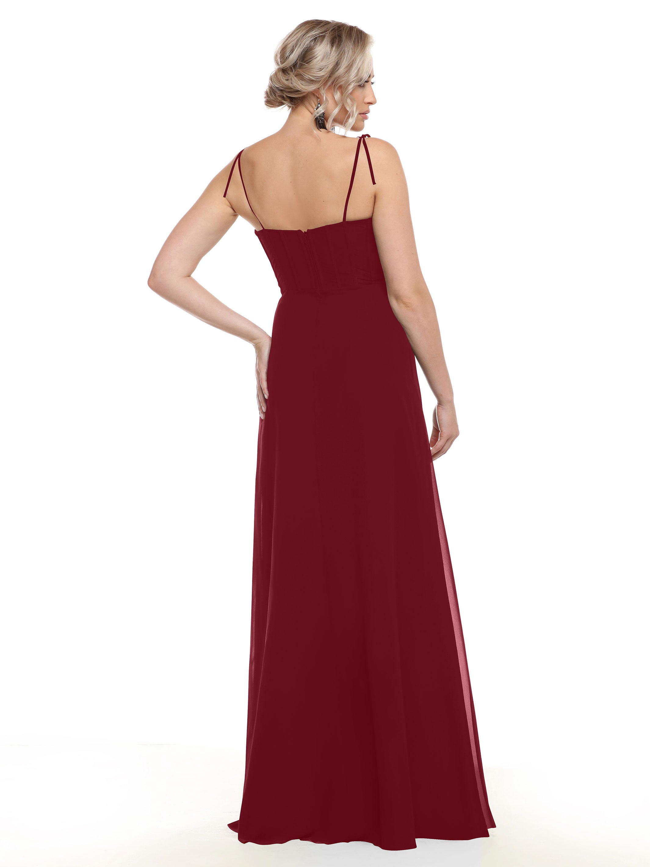 Elegant 80144 Chiffon A-Line Bridesmaid Dress with V-Neck & Spaghetti Straps - Perfect for Weddings, Proms, Formal Events & Special Occasions | Ideal for Bridal Party, Evening Galas & Cocktail Receptions