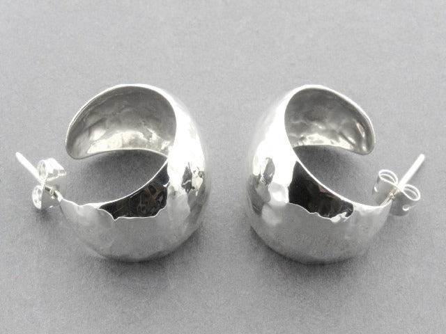Convex Hoop Stud Earrings - Sterling Silver with Hammered Finish for Women | Perfect for Everyday Wear, Parties & Gifting