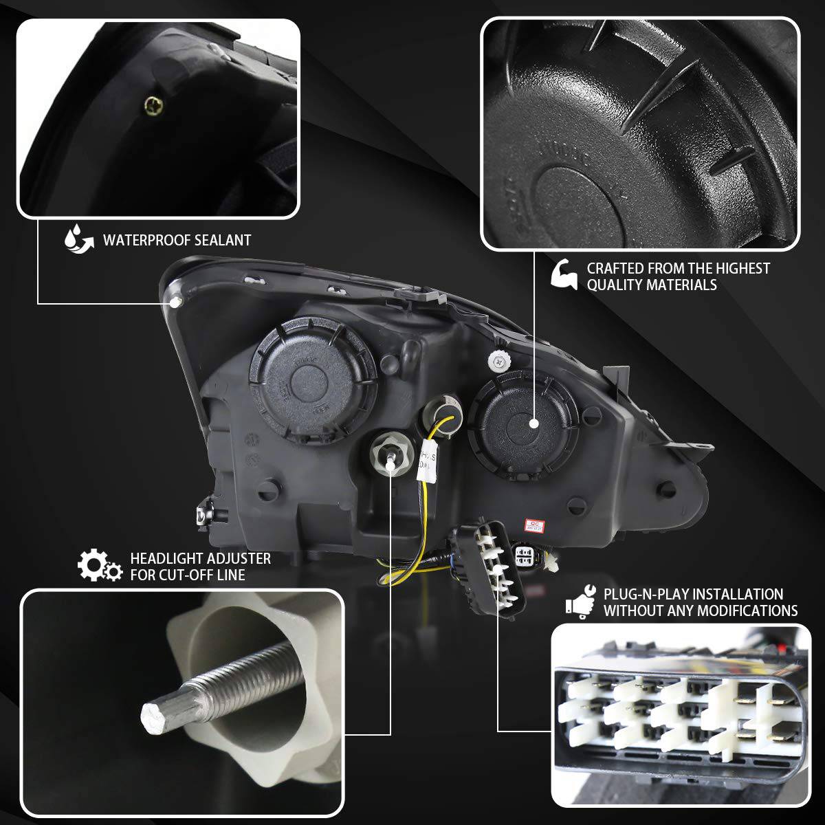 2006-2009 Lexus IS250 IS350 Projector Headlight Housing Kit - Glossy Black SMD LED Replacement for Improved Night Visibility - Perfect for Car Upgrades & Night Driving Safety